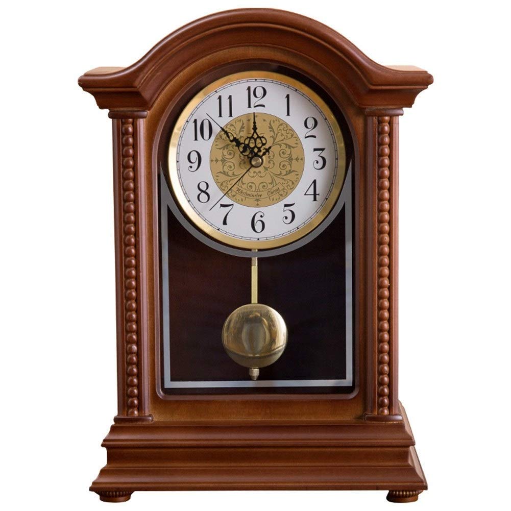 Solid Wood Mental Clock - Battery-Powered Hourly Chime, Accurate Time Reporting with Music, Clear Time Scale - Desktop Decorative Table Clock for Fireplace & Home Decor (Deep Clock Color) | Perfect for Living Rooms, Bedrooms, Offices & Gifts