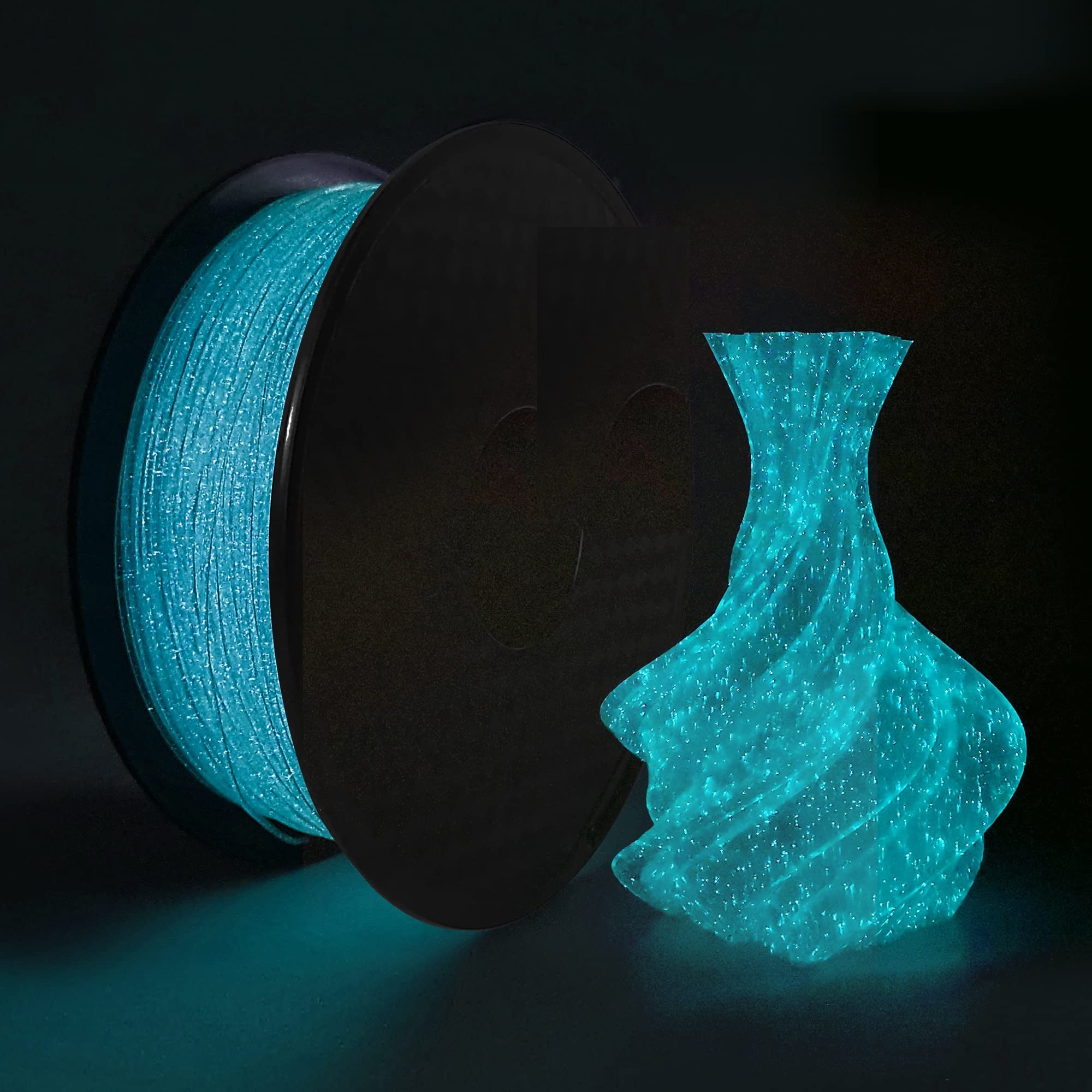 Glow in The Dark 3D Printer Filament - 1.75mm PLA Galaxy Blue 1kg Spool for Nighttime Prints, Cosplay Props & DIY Projects