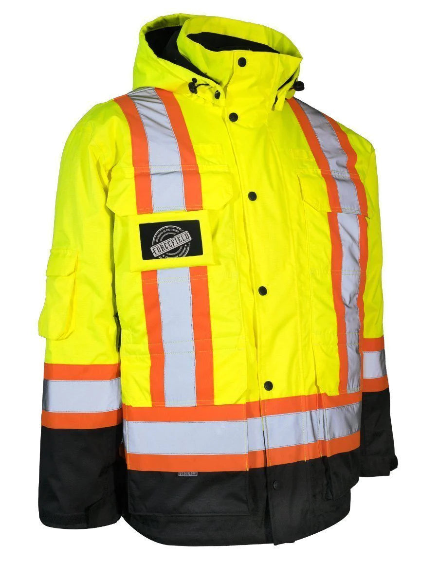Forcefield 3-in-1 Hi-Vis Winter Parka with Removable Black Nylon Puffer Jacket - EN788 | Waterproof Reflective Safety Coat for Construction Workers & Outdoor Winter Activities