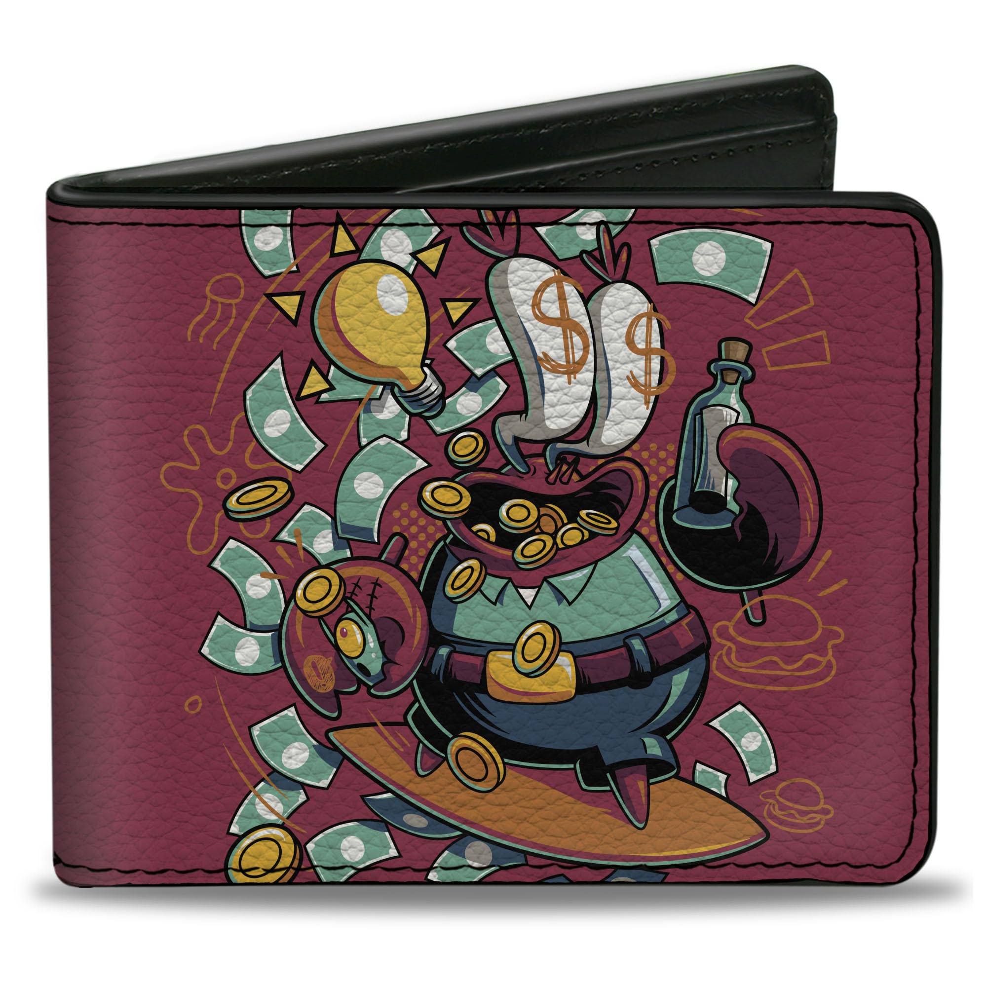 Buckle-Down Nickelodeon Vegan Leather Bifold Wallet - SpongeBob Mr. Krabs Dollar Sign Design in Pink | Perfect Gift for Cartoon Fans & Collectors