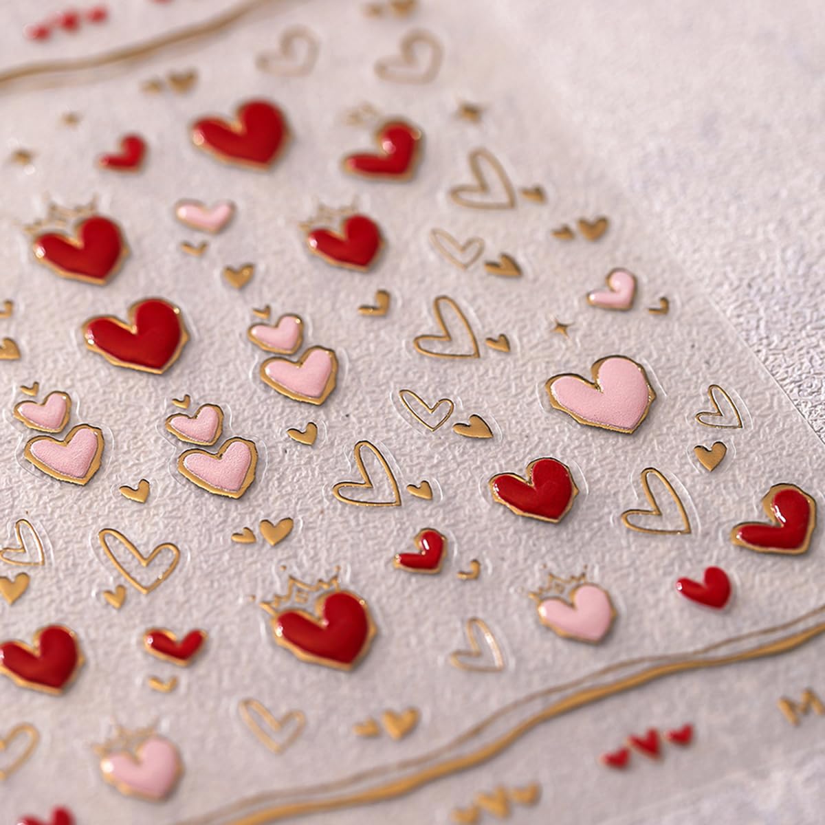 5D Heart Nail Art Stickers - Valentine's Day Pink Red Gold Embossed Empty Heart Nail Decals for Manicure & Nail Art Decorations | Perfect for DIY Nails, Parties, Weddings & Special Occasions