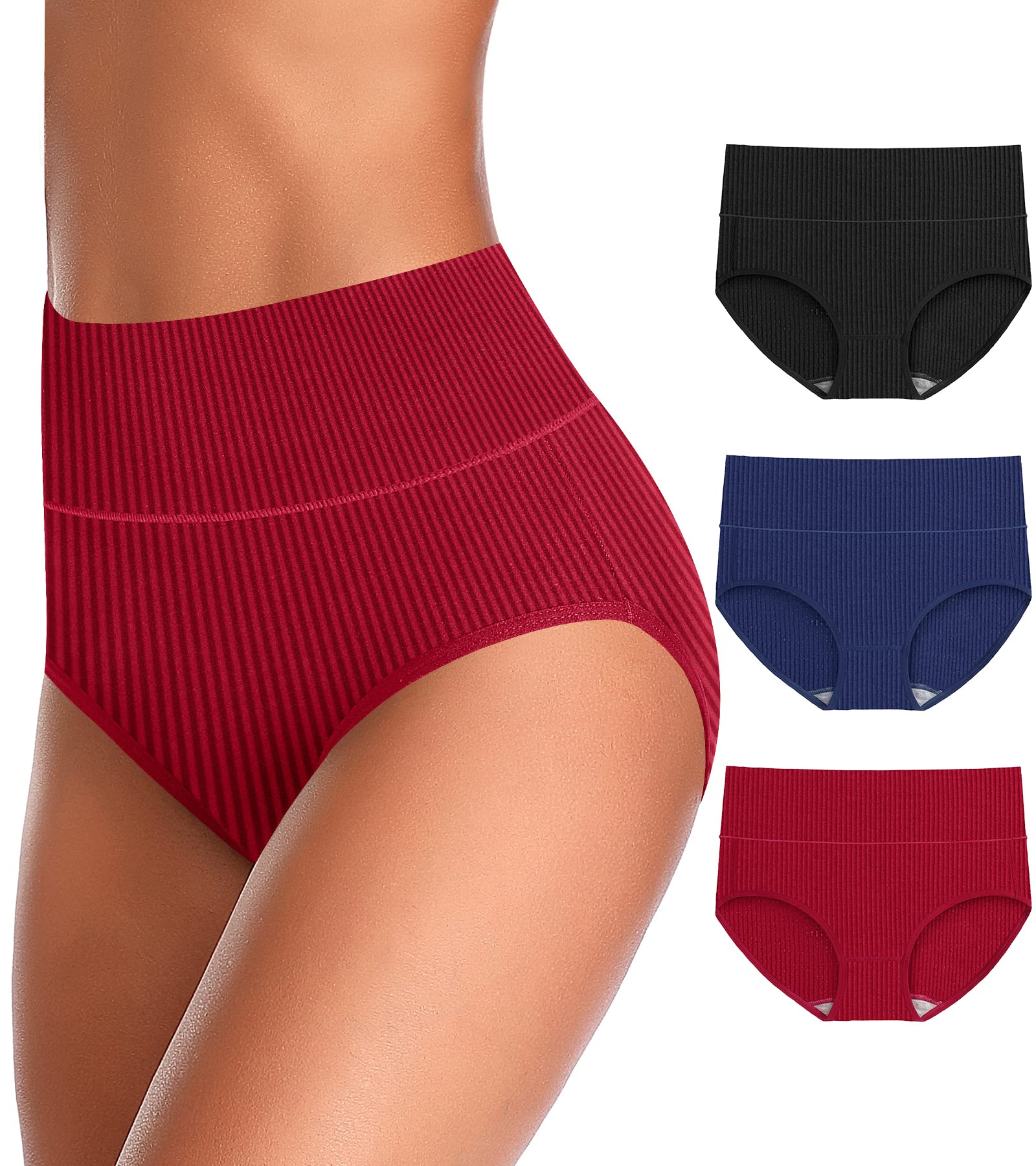 UMMISS Women's Cotton High Waist Underwear - Tummy Control Panties, No Muffin Top, Full Coverage Briefs - Perfect for Everyday Comfort & Shapewear