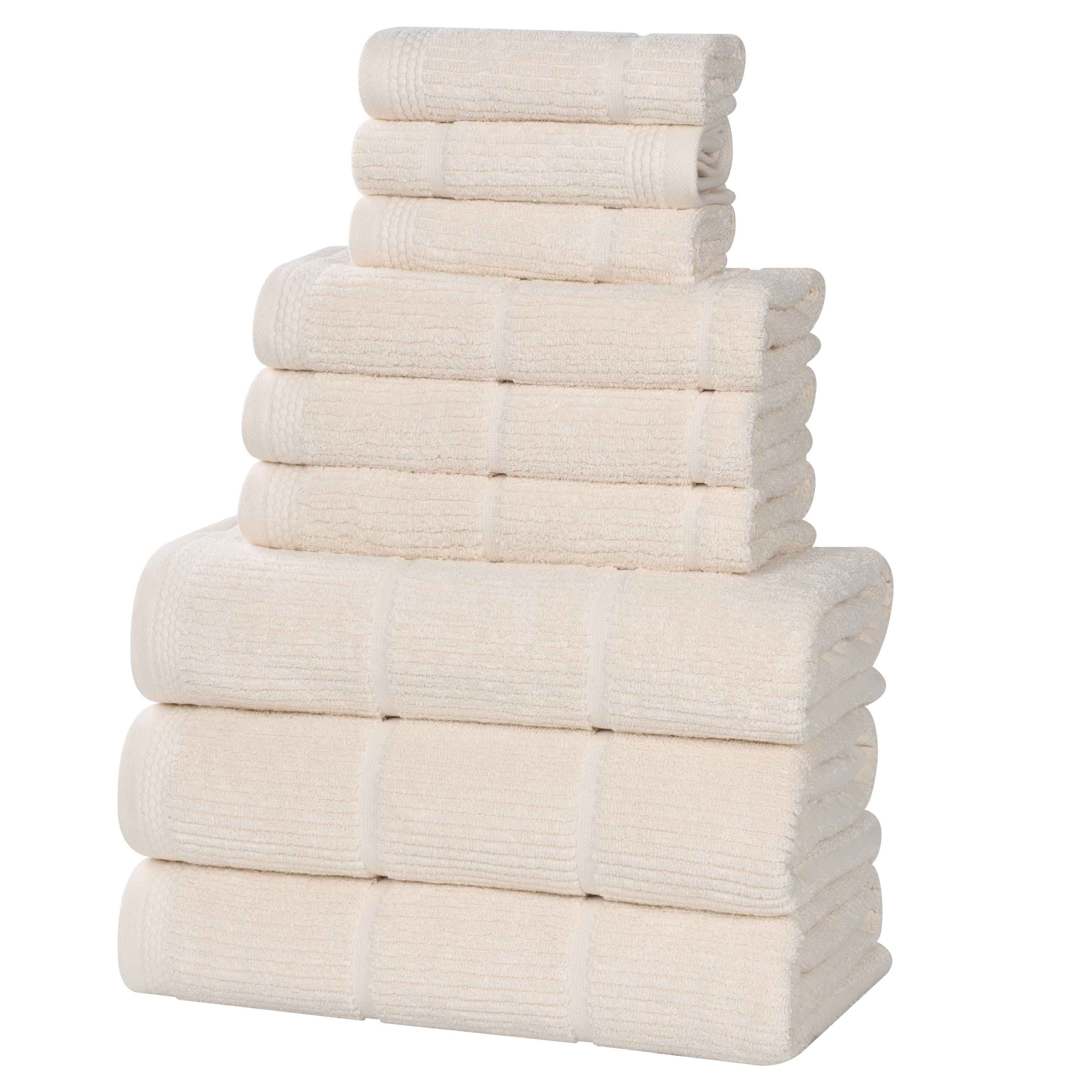 Milo Smart Twist Cotton Solid Ribbed Design 9 Piece Towel Set - Ultra Soft & Absorbent Bath Towels for Spa, Gym & Luxury Home Use