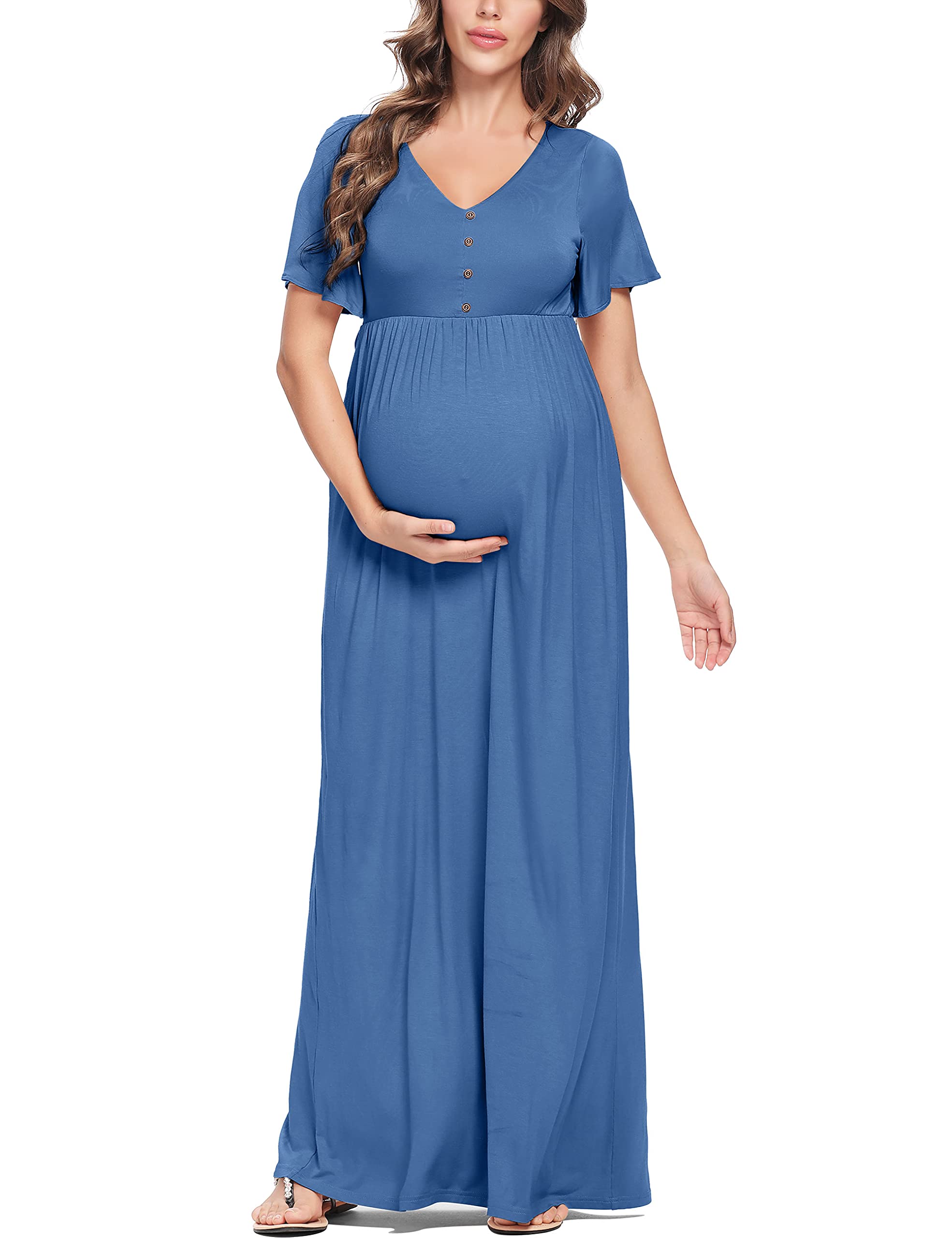 Peauty Summer Maternity Dresses for Women - Flowy Photoshoot & Baby Shower Dress with Decorative Buttons | Comfortable Pregnancy Outfit for Beach, Party & Special Occasions