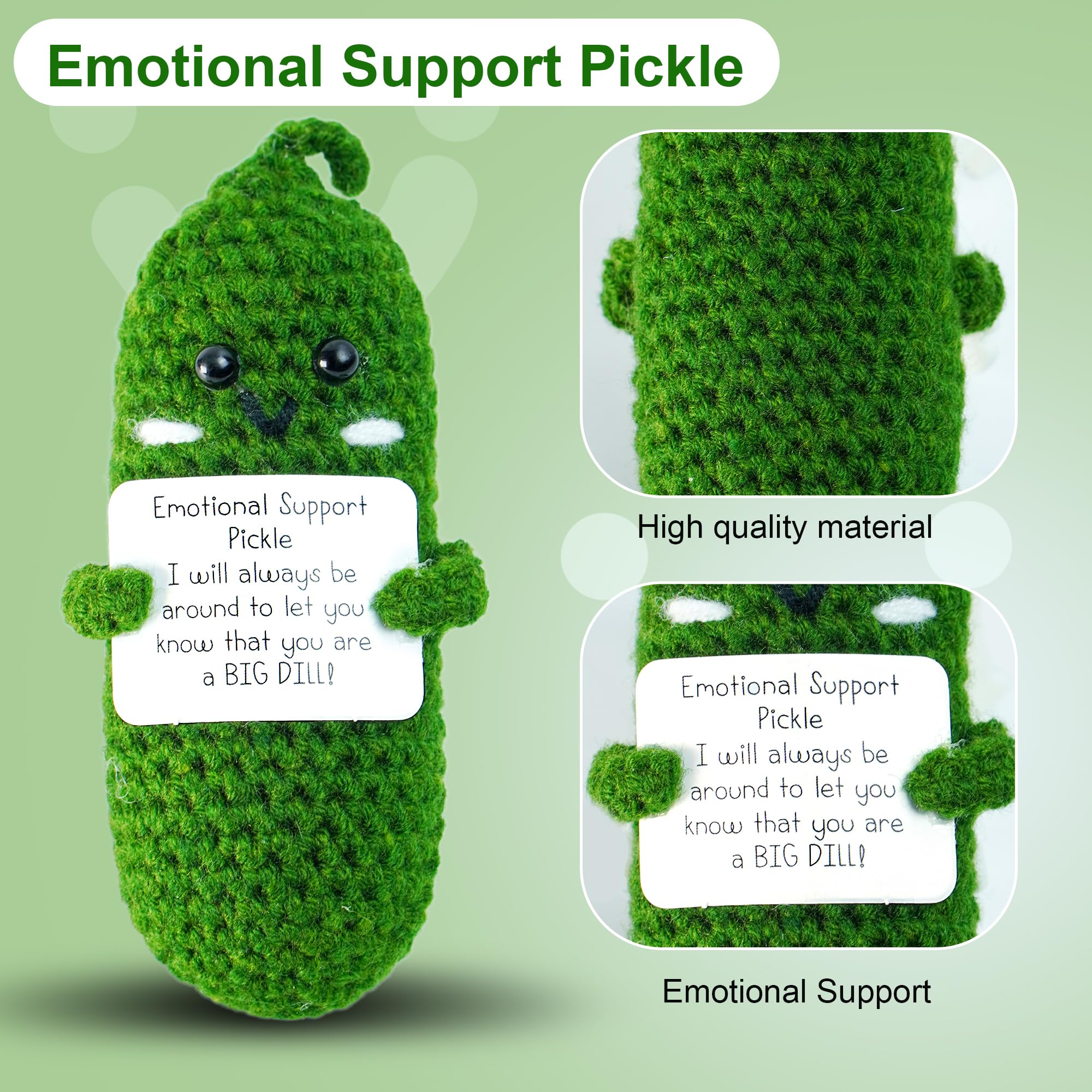 3 Inch Mini Crochet Emotional Support Pickle - Cute Stress Relief Gift with Unique Card for Women | Birthday, St Patrick's Day & Friendship Gifts | Anxiety Relief, Office Desk Decor, Party Favors
