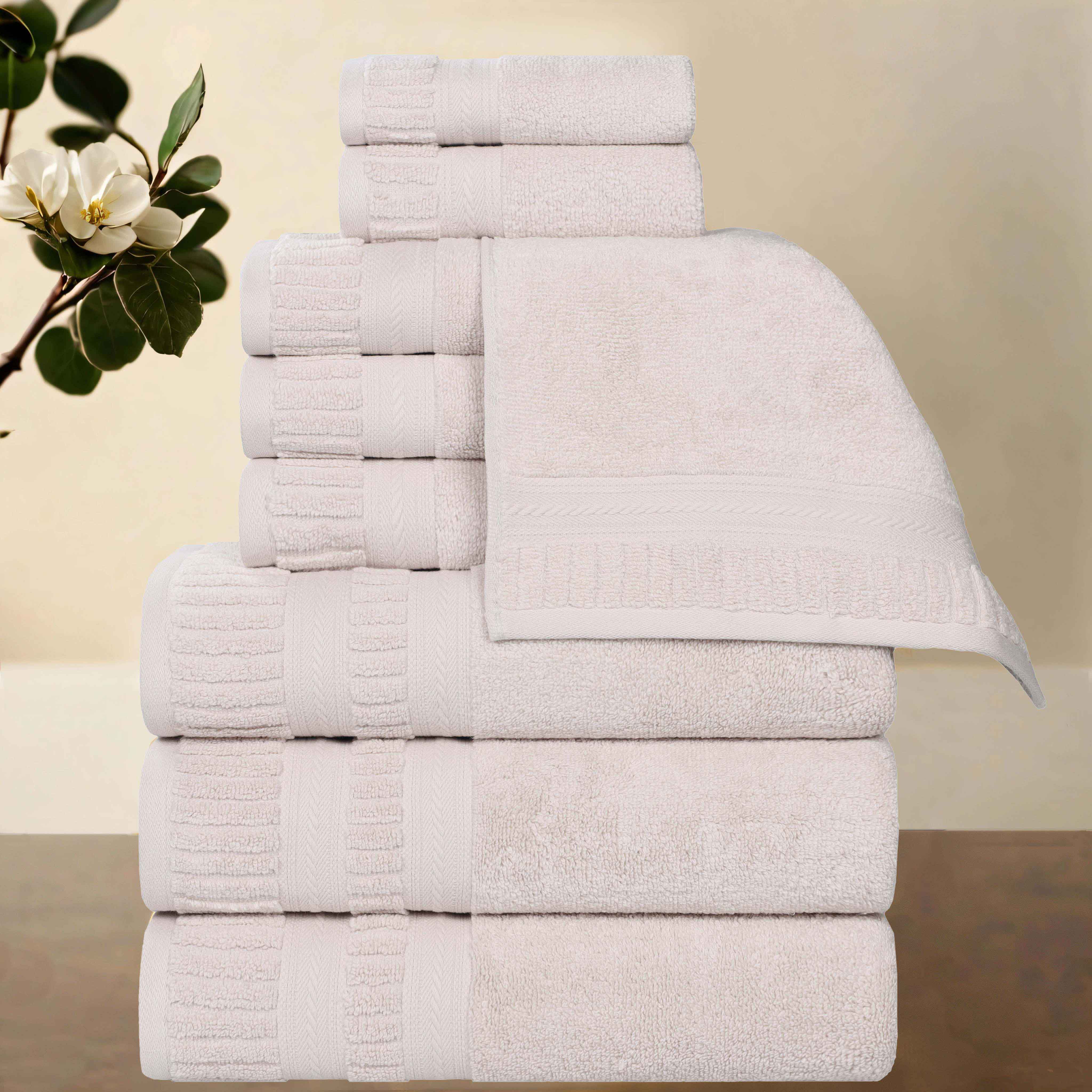 Venice Zero Twist Cotton Medium Weight Absorbent 9-Piece Towel Set | Soft & Quick-Drying Bath Towels for Spa, Gym & Luxury Home Use