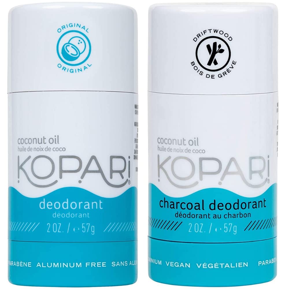 Kopari Aluminum Free Coconut Deodorant for Women & Men - Natural Plant-Based, Non Toxic, No Parabens or Baking Soda - Long Lasting Odor Protection - Original & Charcoal 2 Pack - Perfect for Gym, Work & Daily Freshness