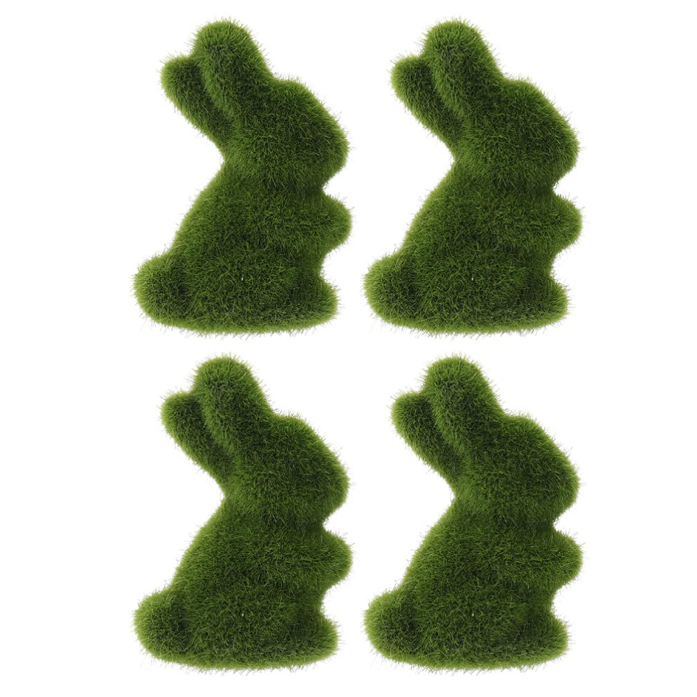 NUOBESTY 4-Piece Easter Bunny Figurine Set - Flocked Artificial Moss Rabbit Statues for Home, Garden, and Patio Decor - Perfect for Easter, Spring, and Holiday Display