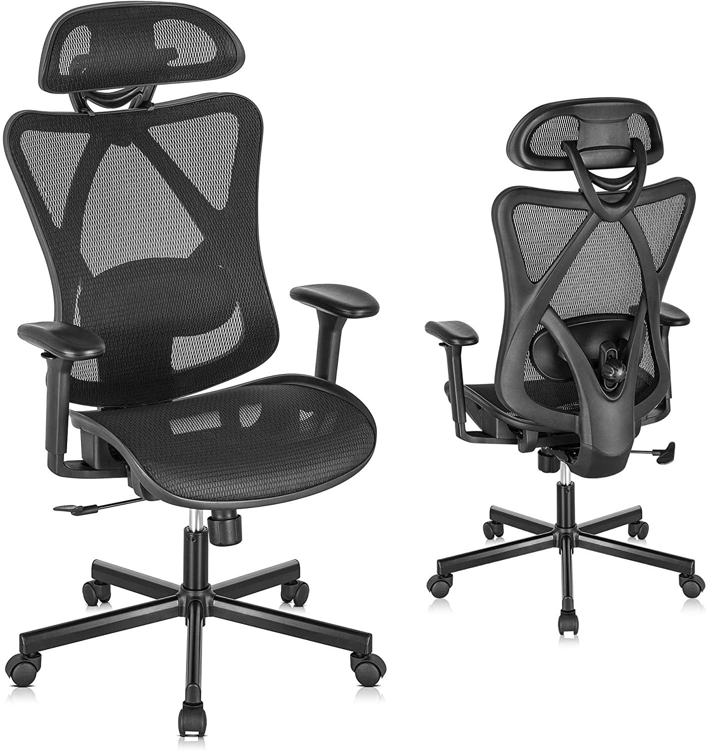 Ergonomic Mesh Office Chair with Adjustable Height, Lumbar Support & Headrest - High Back Desk Chair with Wheels, Tilt Function & Adjustable Armrests for Home Office, Gaming & Workspace Comfort