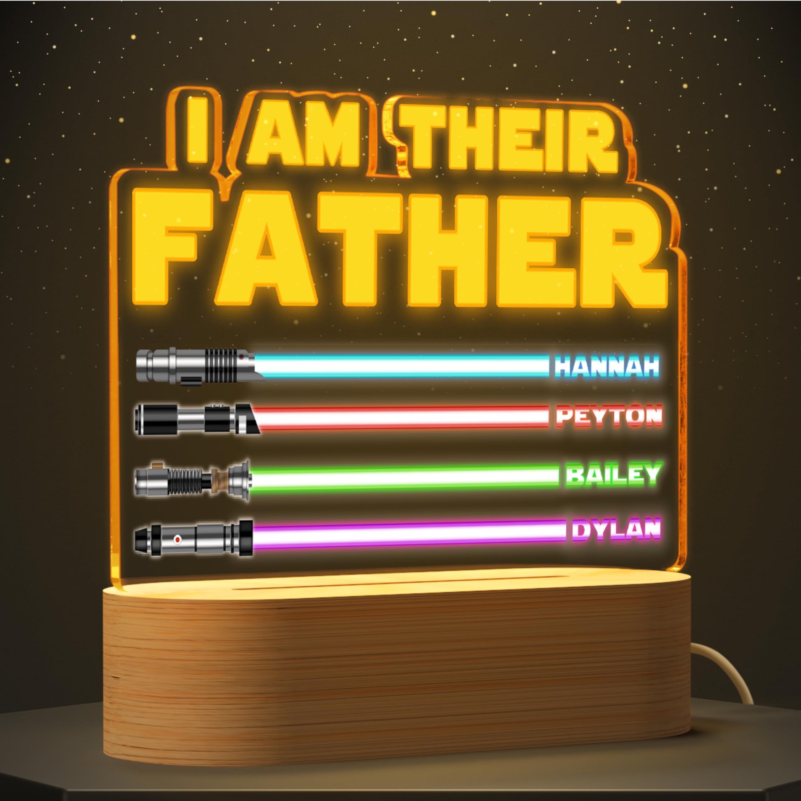 Custom 'I AM THEIR FATHER' LED Night Light - Personalized Acrylic Sign with 1-7 Kids Names - Unique Father's Day Gift for Dad from Daughter, Son or Wife - Perfect for Bedside, Office Desk & Man Cave Decor