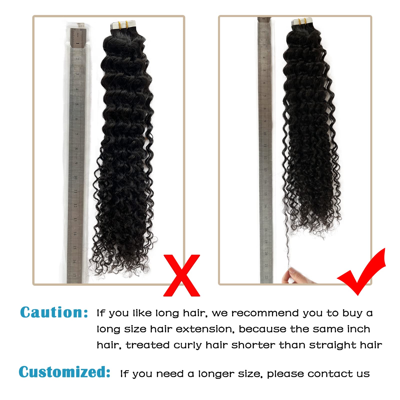 Munx 22inch Black Tape in Hair Extensions - 50g 20pcs Natural Curly Human Hair Weft - Remy Quality Black Wave Hair Extensions for Length & Volume - Perfect for Parties, Weddings & Daily Styling
