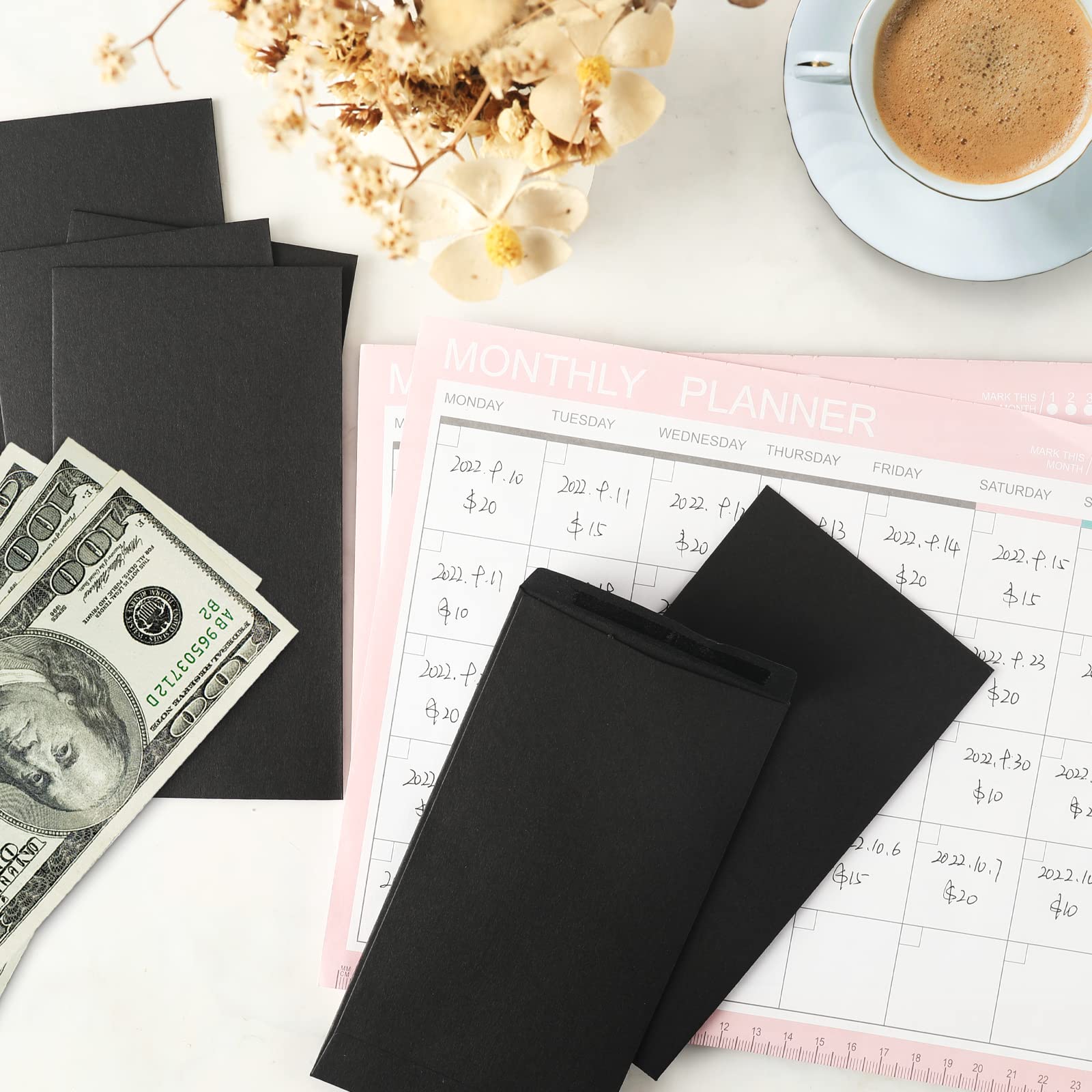Granhoolm 100 Pack Large Cash Envelopes 3.5 x 6.5 inch - Budgeting Money Envelopes for Savings Plan, Cash Management & 100 Envelope Challenge - Perfect for Personal Finance, Wedding Cards, Business Payments & Gift Giving (Black)