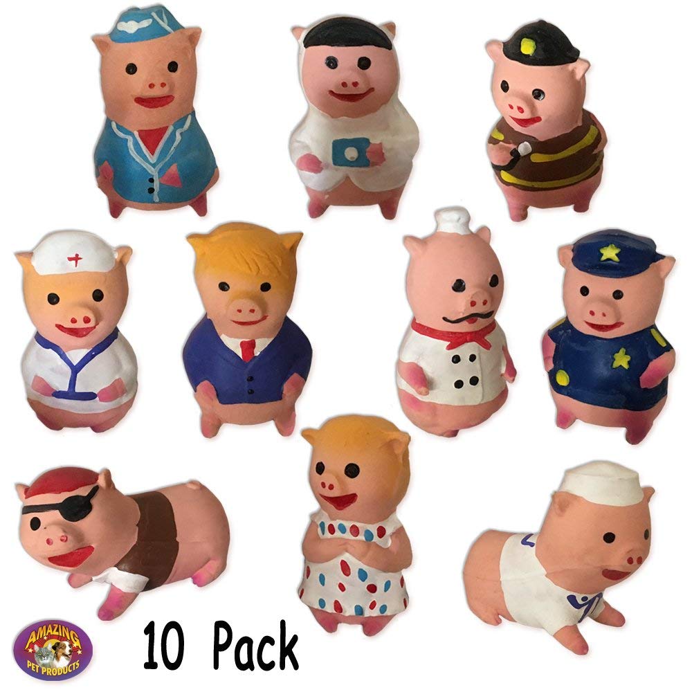 10 Pack Little Piggies Latex Squeaky Dog Toys - Durable Chew Toys for Small & Medium Dogs - Fun Interactive Playtime for Puppies & Adult Dogs