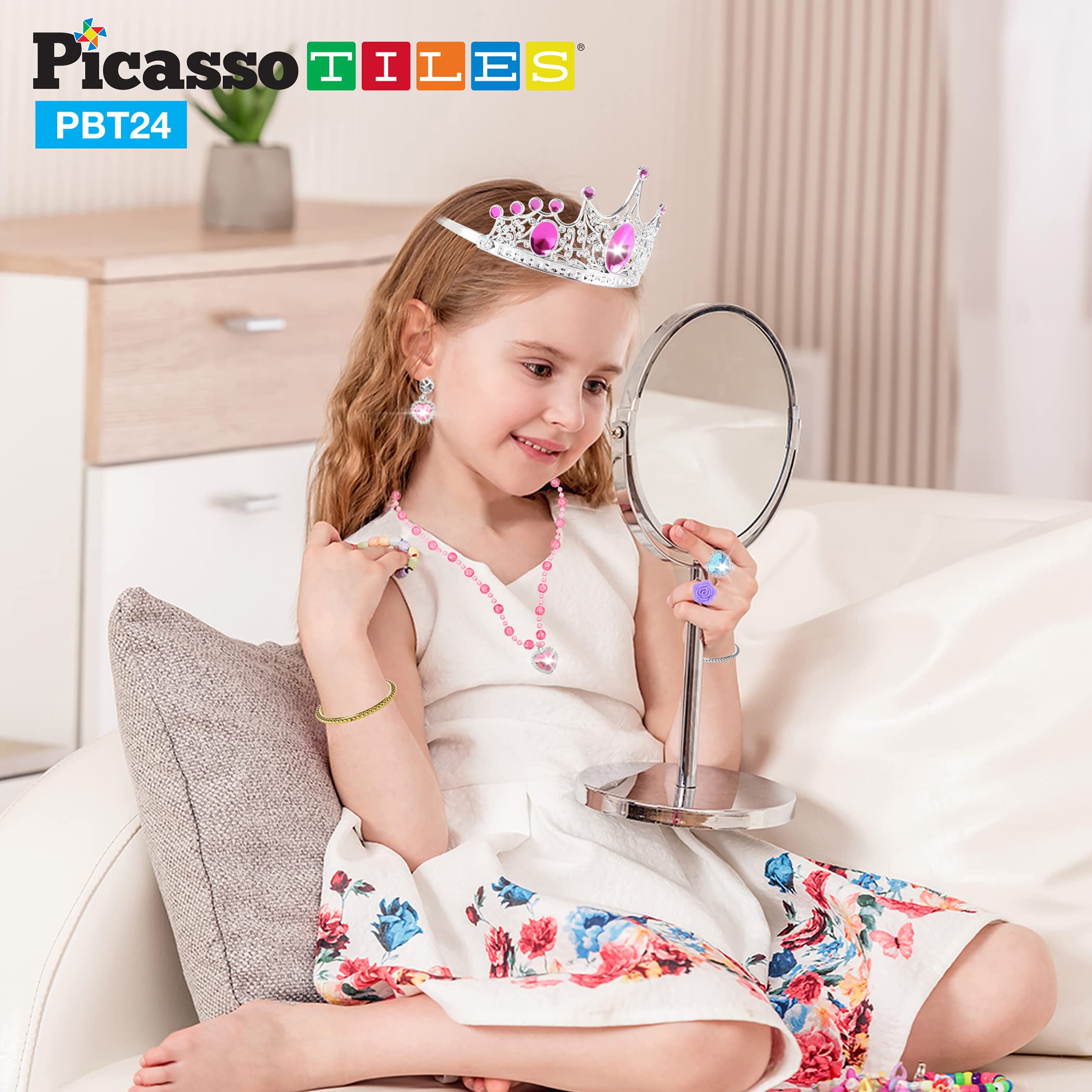 **PicassoTiles Royal Princess Dress Up Set for Girls Ages 5+ - Tiara, Jewelry, Shoes & Fashion Accessories | Pretend Play, STEM Learning & Creative Imagination Toys | Perfect for Birthday Gifts & Role Play**