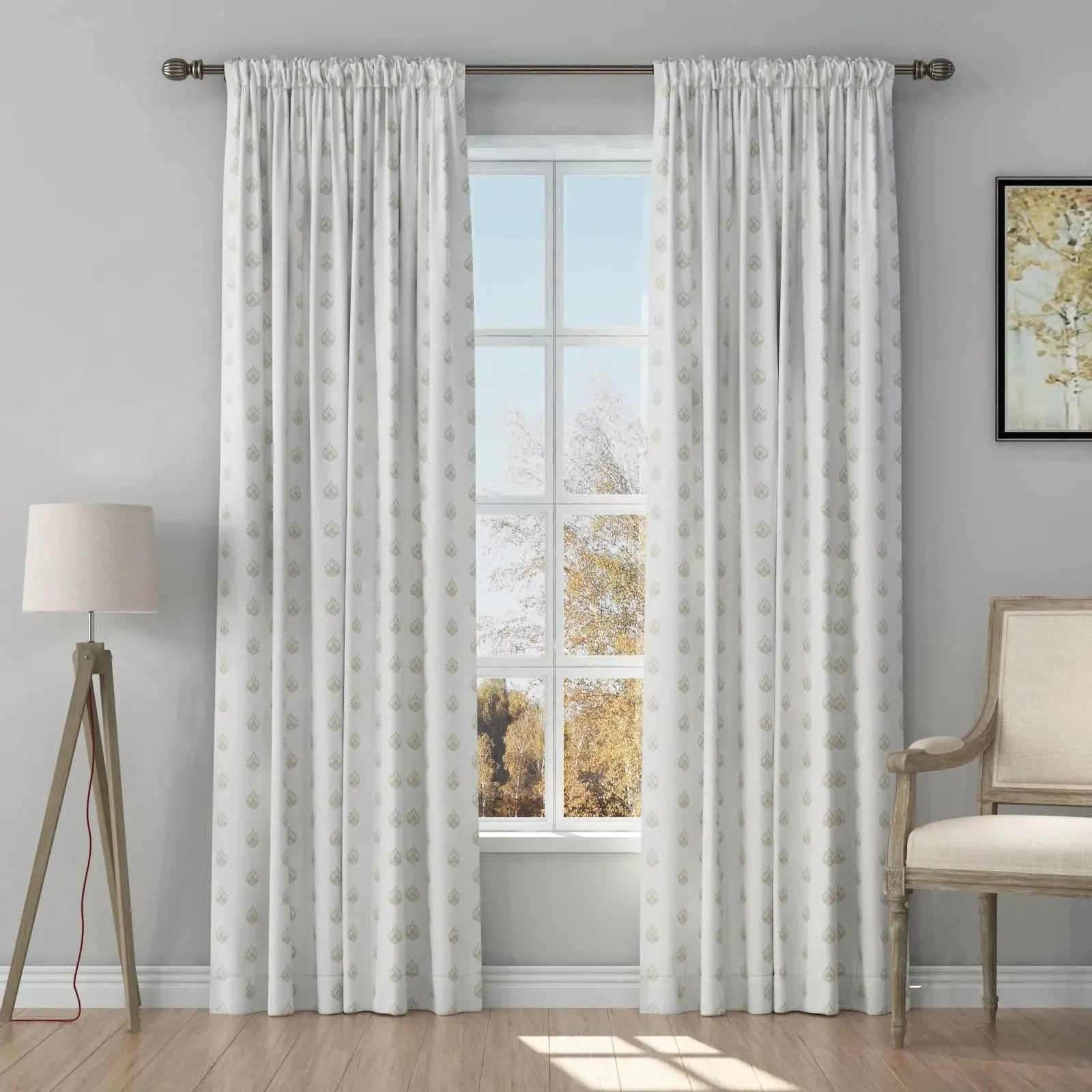 Stefana Silver Print Linen Curtains - Soft Top Blackout Drapes for Living Room & Bedroom Window Treatments