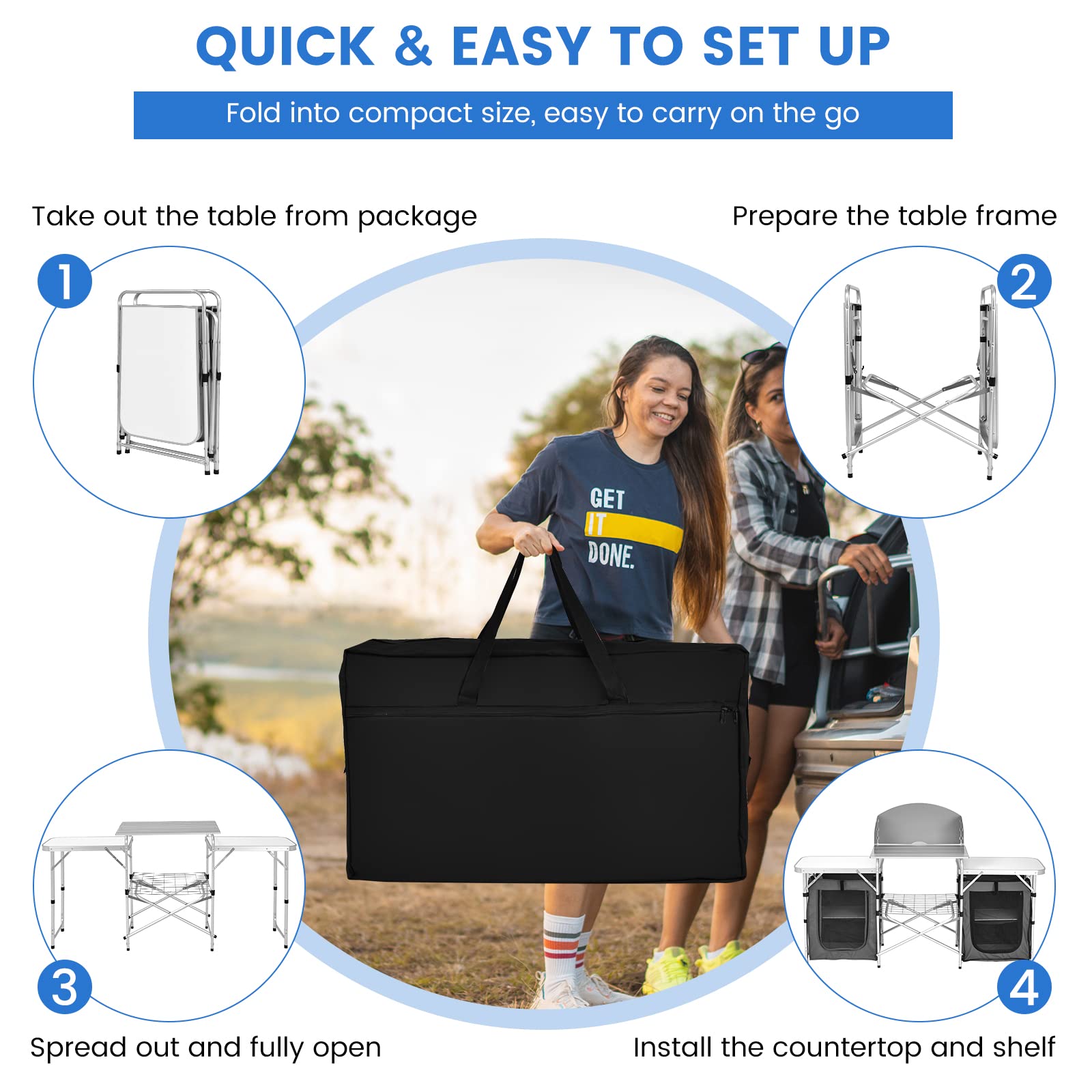 Tangkula 2-Tier Aluminum Folding Camping Table with Windscreen - Portable Cook Station with Storage Shelves & Carry Bag - Perfect for Outdoor Cooking, Picnics, BBQs, Camping & Backyard Parties