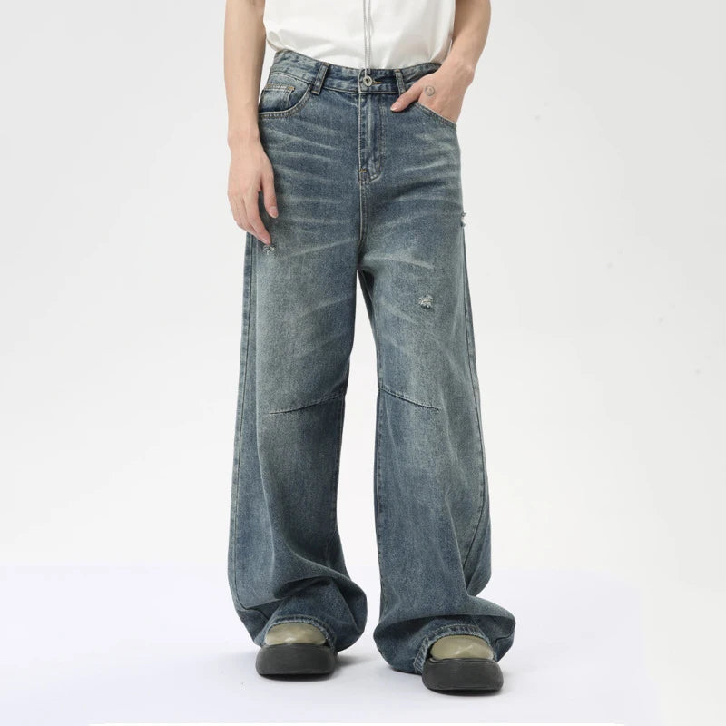 American Style Men's Denim Jeans - Washed Fashion Loose Fit Straight Leg Casual Wide Pants for Summer | Perfect for Everyday Wear, Street Style & Relaxed Outings | Model 9C6303