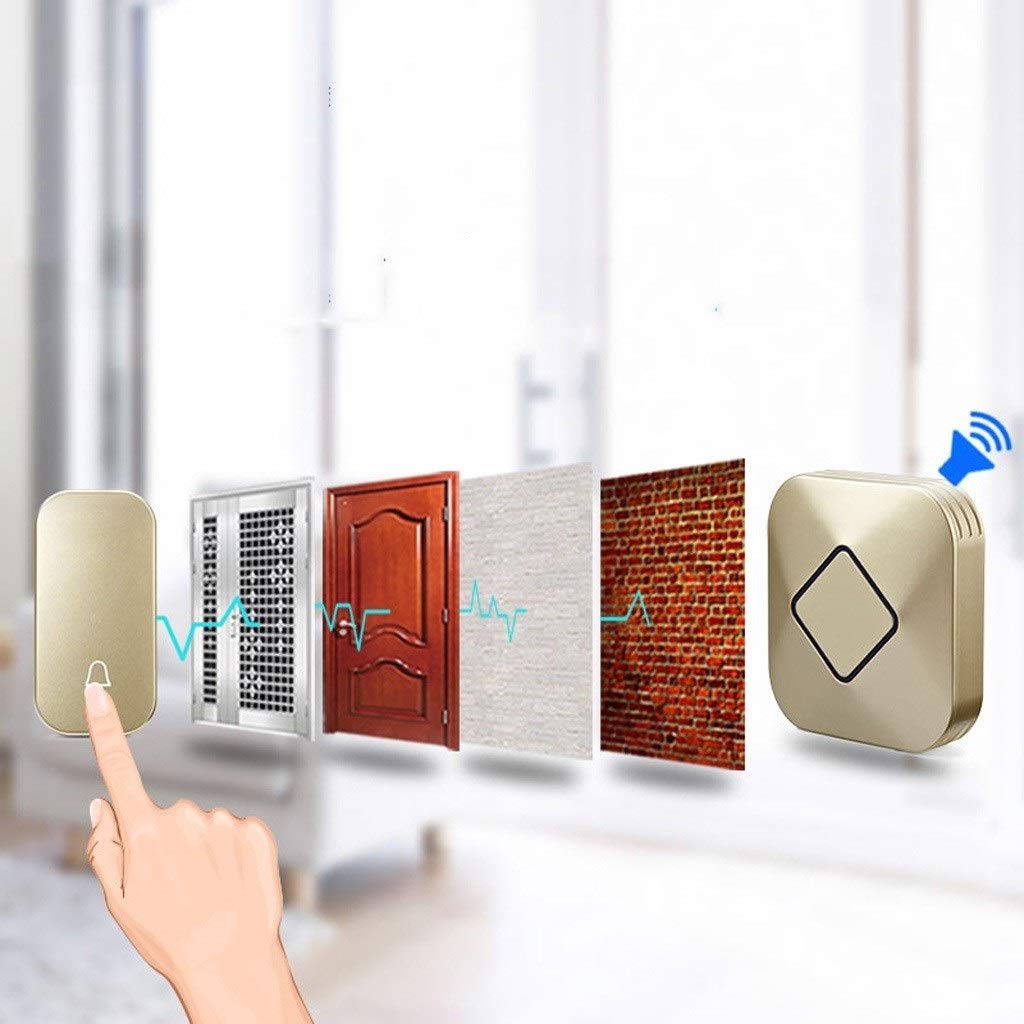 Self-Powered Wireless Doorbell Kit with 58 Melody Options & Long Range - Gold/White Color - Perfect for Home, Office, and Apartment Security