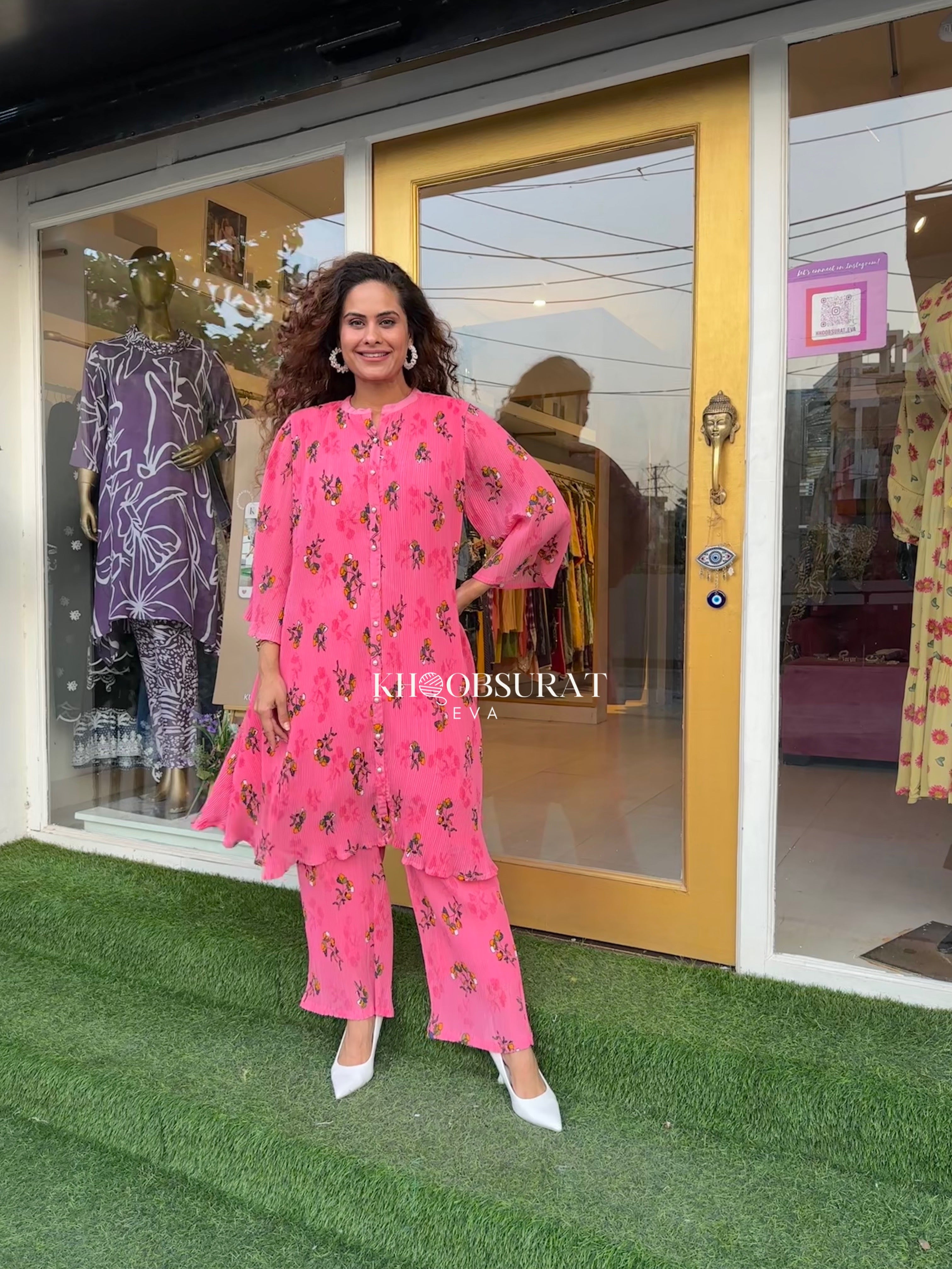 BLOSSOM PINK COORDINATE SET Women's 2-Piece Outfit - Floral Print Loungewear for Spring, Summer Casual Wear & Vacation Outfits