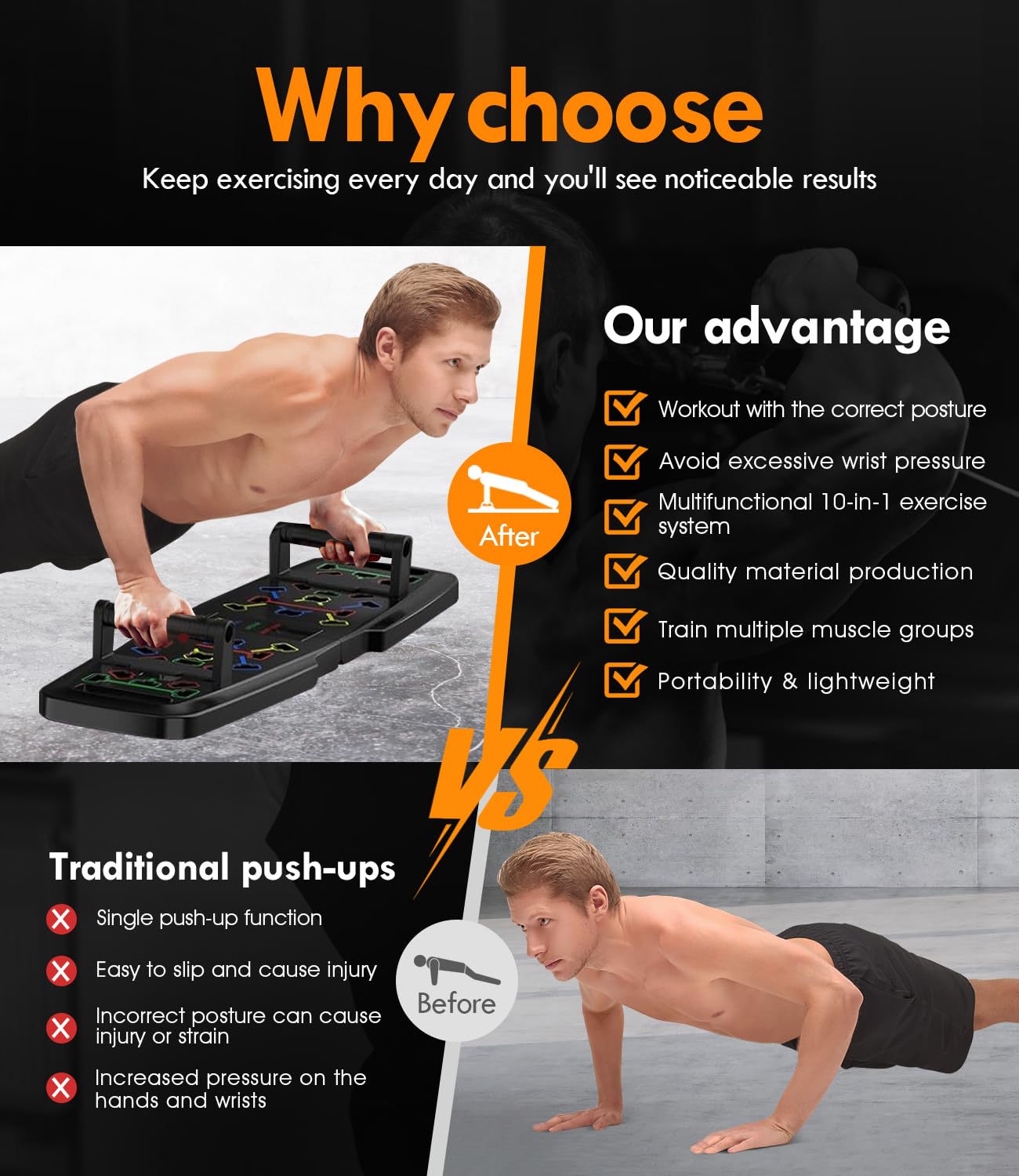 Push Up Board for Home Gym - Portable Exercise Equipment with Pilates Bar, Resistance Bands & Ab Roller Wheel - 20 Fitness Accessories for Full Body Workout - Perfect for Home Workouts, Strength Training & Pilates Exercises