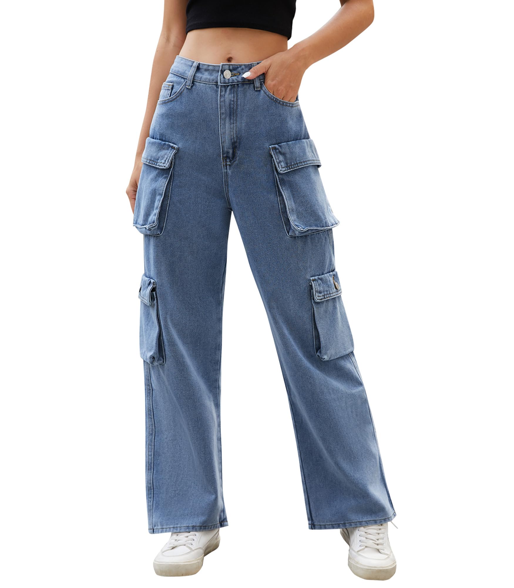 Women's High Waisted Cargo Pants - Y2K Baggy Wide Leg Casual Trousers with 8 Pockets | Streetwear, Workwear & Outdoor Activities