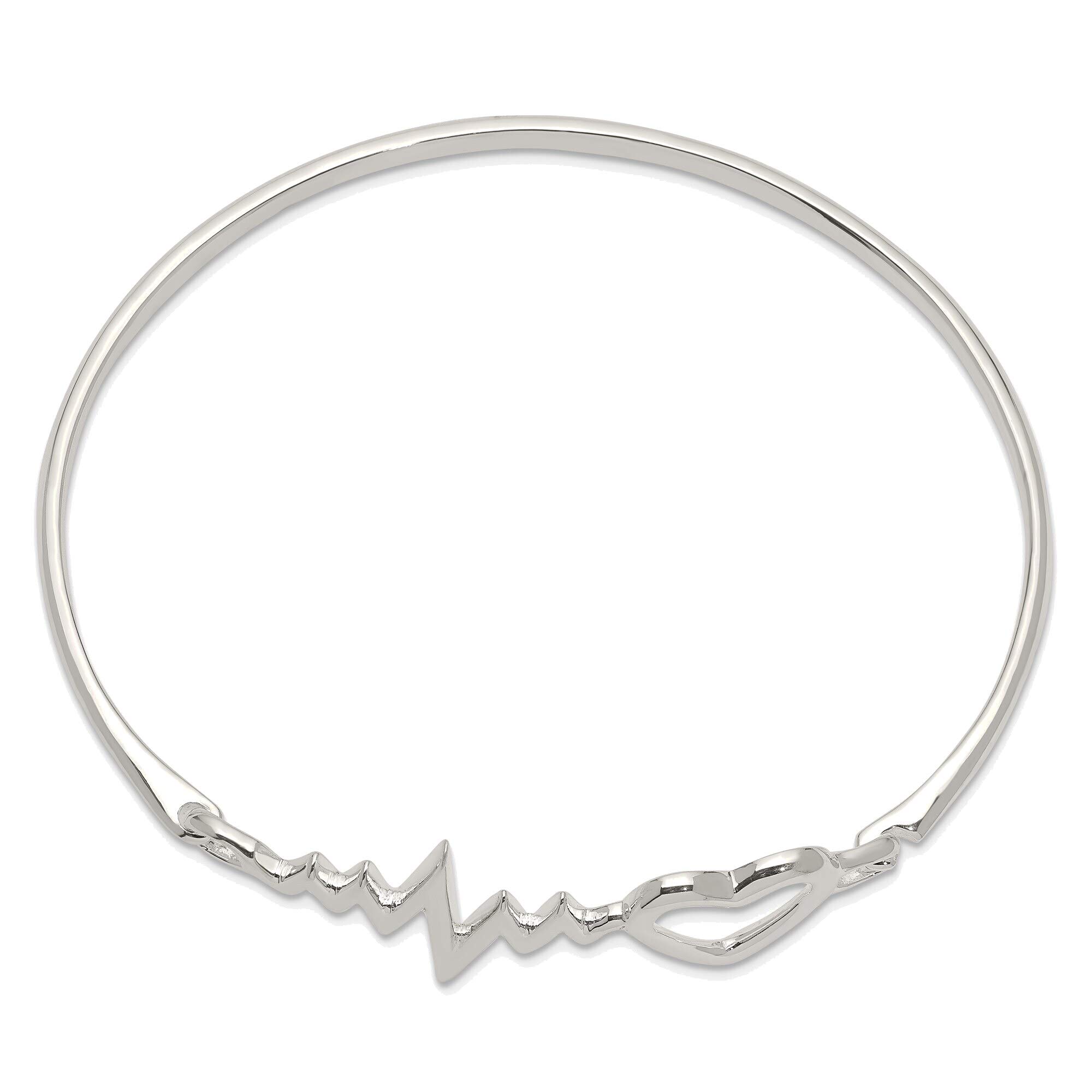 Bonyak Jewelry Sterling Silver Heartbeat Hinged Bangle Bracelet - Elegant Gift for Women, Anniversary, Birthday & Special Occasions