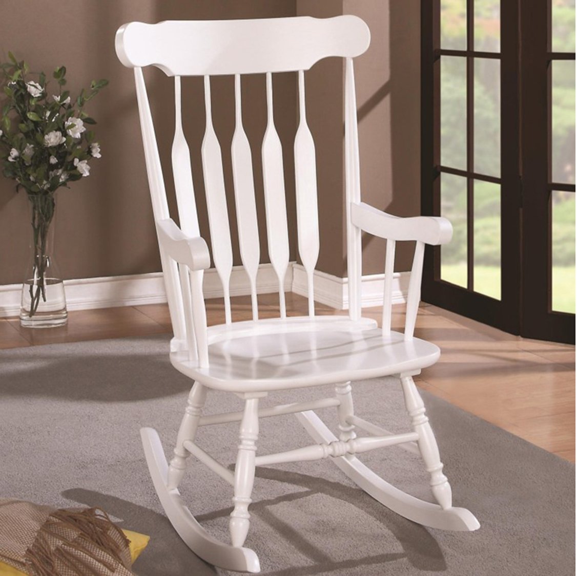 White Coaster Furniture Rocking Chair 600174 - Comfortable Rocking Chair for Living Room, Nursery, or Porch Relaxation