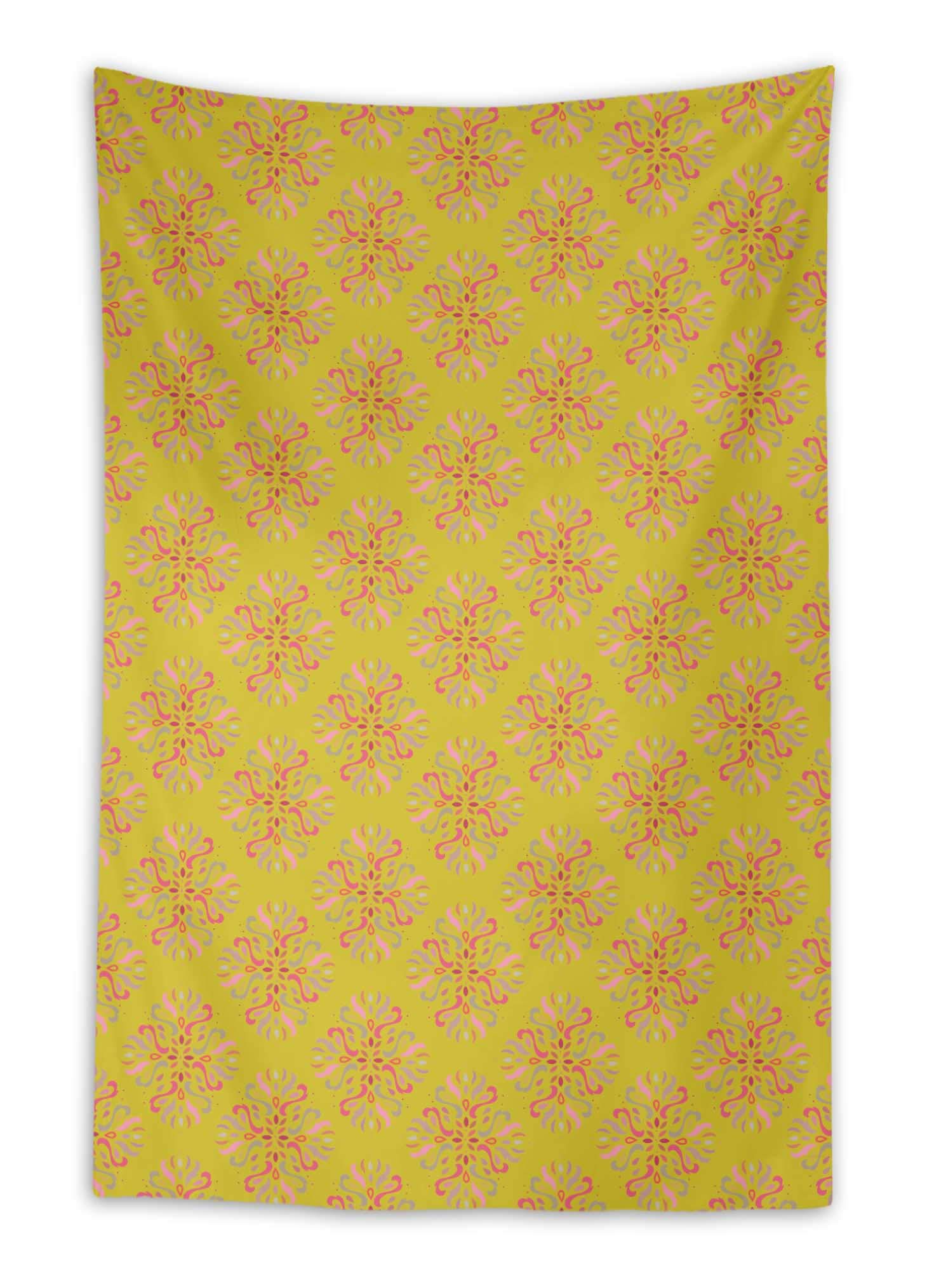 Yellow Palmette Damask Tapestry Wall Art - 58 x 92 Inches Home Decor for Kids Room, Nursery, Dorm & Living Room - Elegant Wall Hanging for Bedroom & Housewarming Gift