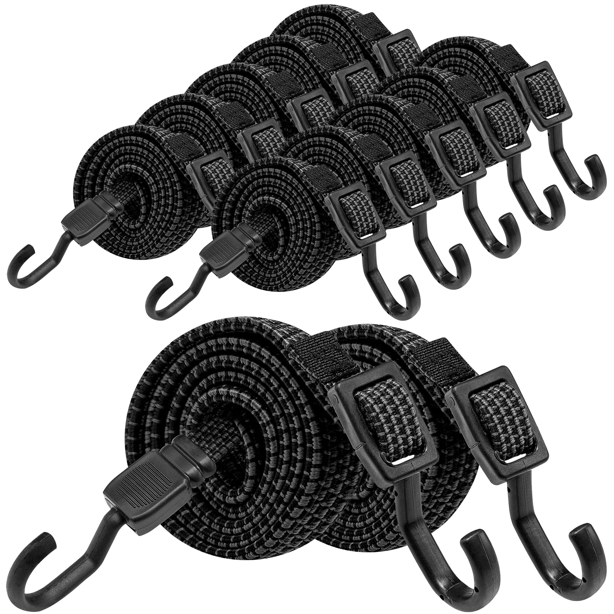 Heavy Duty 40-Inch Adjustable Bungee Cords with Hooks - 12 Pack Black Rubber Straps for Camping, Truck, Bike Rack, Tent, Outdoor Gear & Tarp Securing - Perfect for Road Trips, Storage Organization & DIY Projects