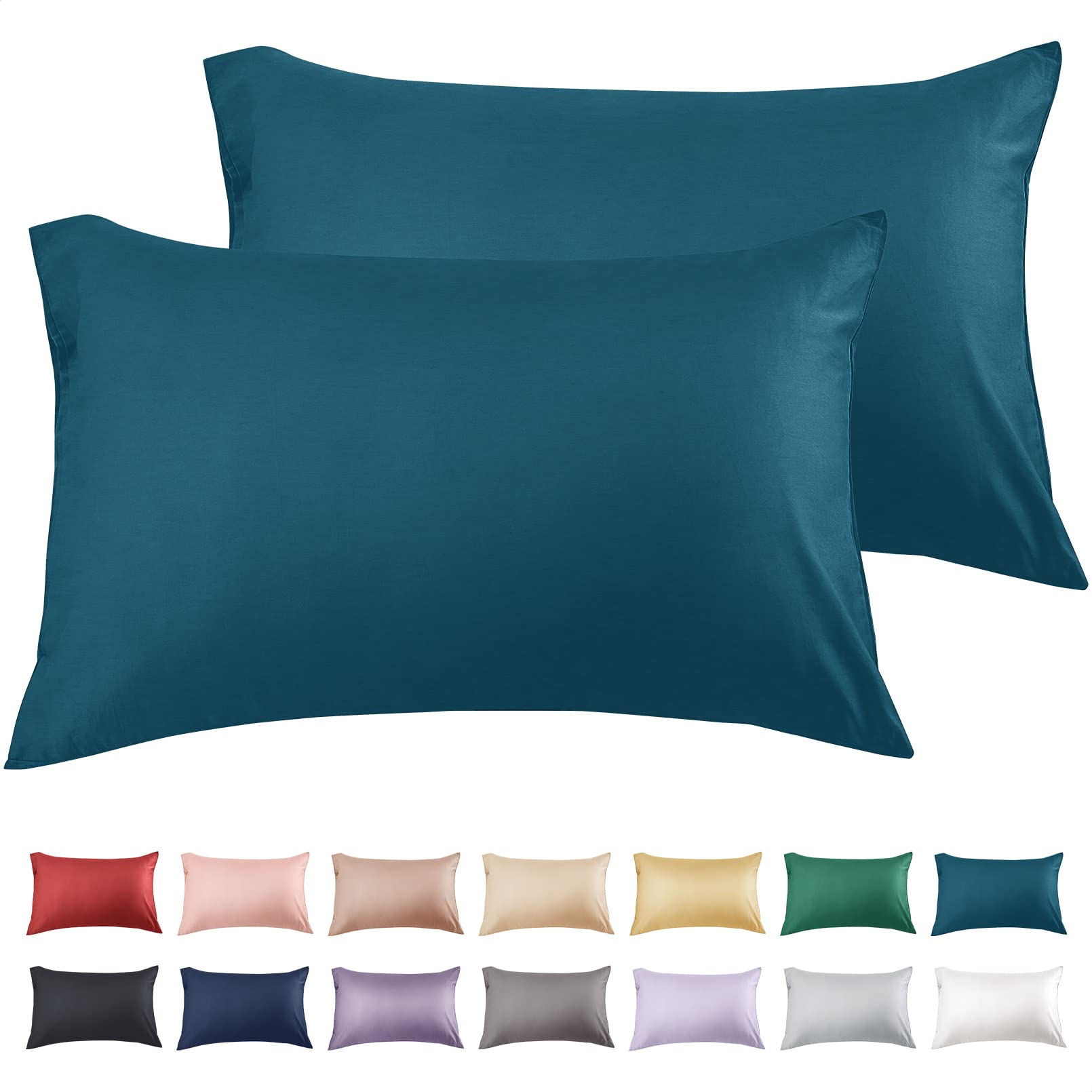 Premium 600 Thread Count Queen Size Cotton Pillowcases Set of 2 - 20x30 Inches, Soft Long Staple Cotton with Envelope Closure (Dark Teal) | Breathable Bedding for Side Sleepers & Hot Sleepers | Luxury Hotel Style Pillow Covers for Master Bedroom