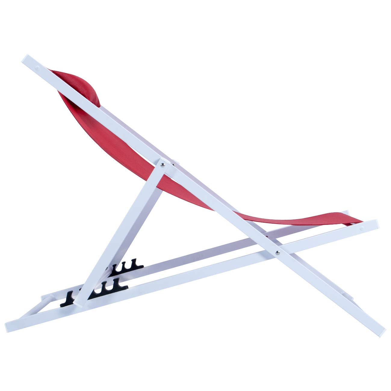 LeisureMod Sunset Outdoor Portable Patio Beach Sling Chair - Adjustable Reclining with Headrest, Lightweight Folding for Backyard, Poolside & Travel (Red) - Perfect for Relaxing, Sunbathing and Camping