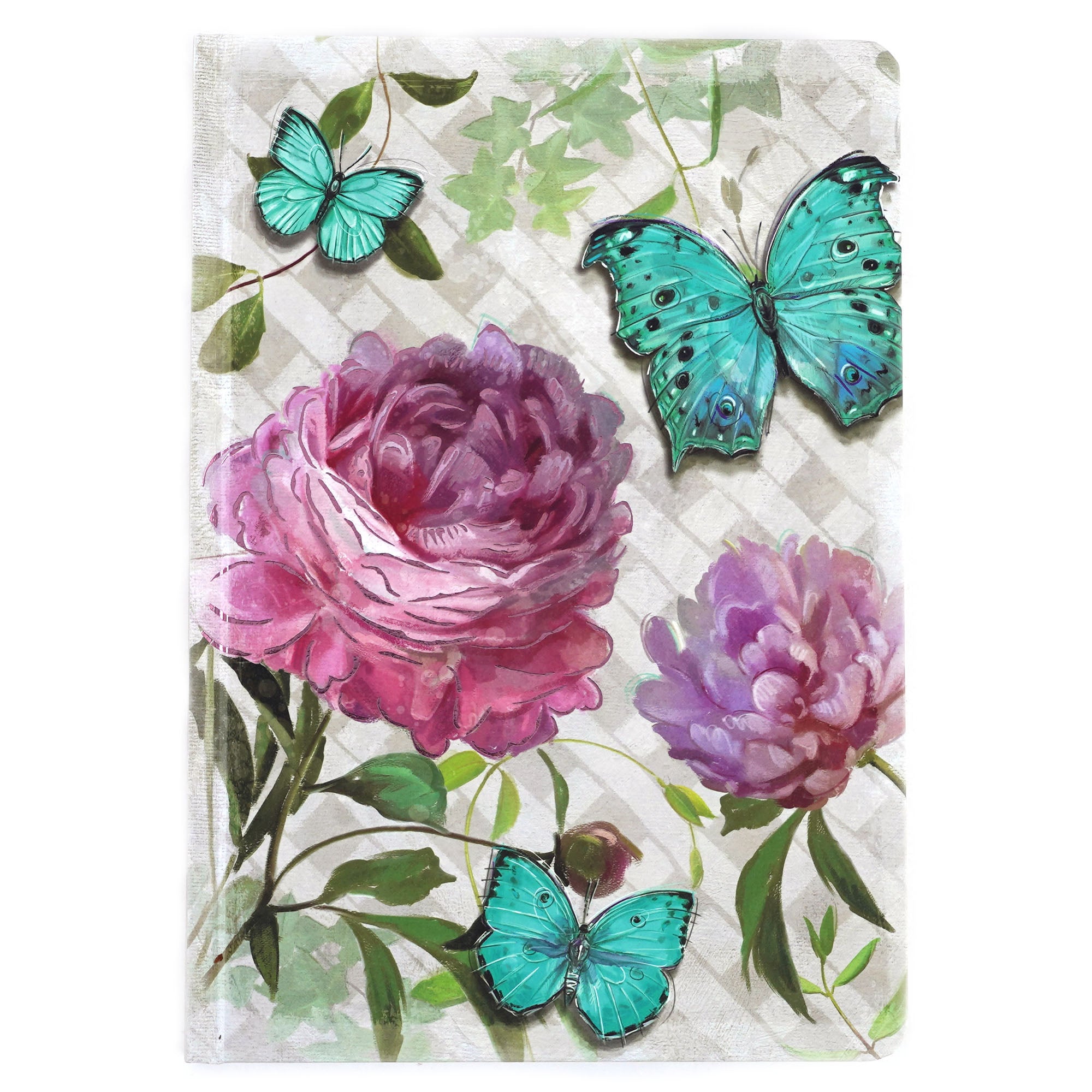 140-Sheet Bookbound Textured Paper Journal with Hot Stamp - Butterfly Garden Rose Design, 7x10 Inches - Perfect for Writing, Sketching & Gift Giving
