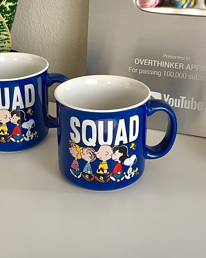 Peanuts 'SQUAD' 20oz Ceramic Camping Mug - Oversized Coffee Cup for Snoopy Fans | Official Friendship Gift | Perfect for Camping, Office & Home Use