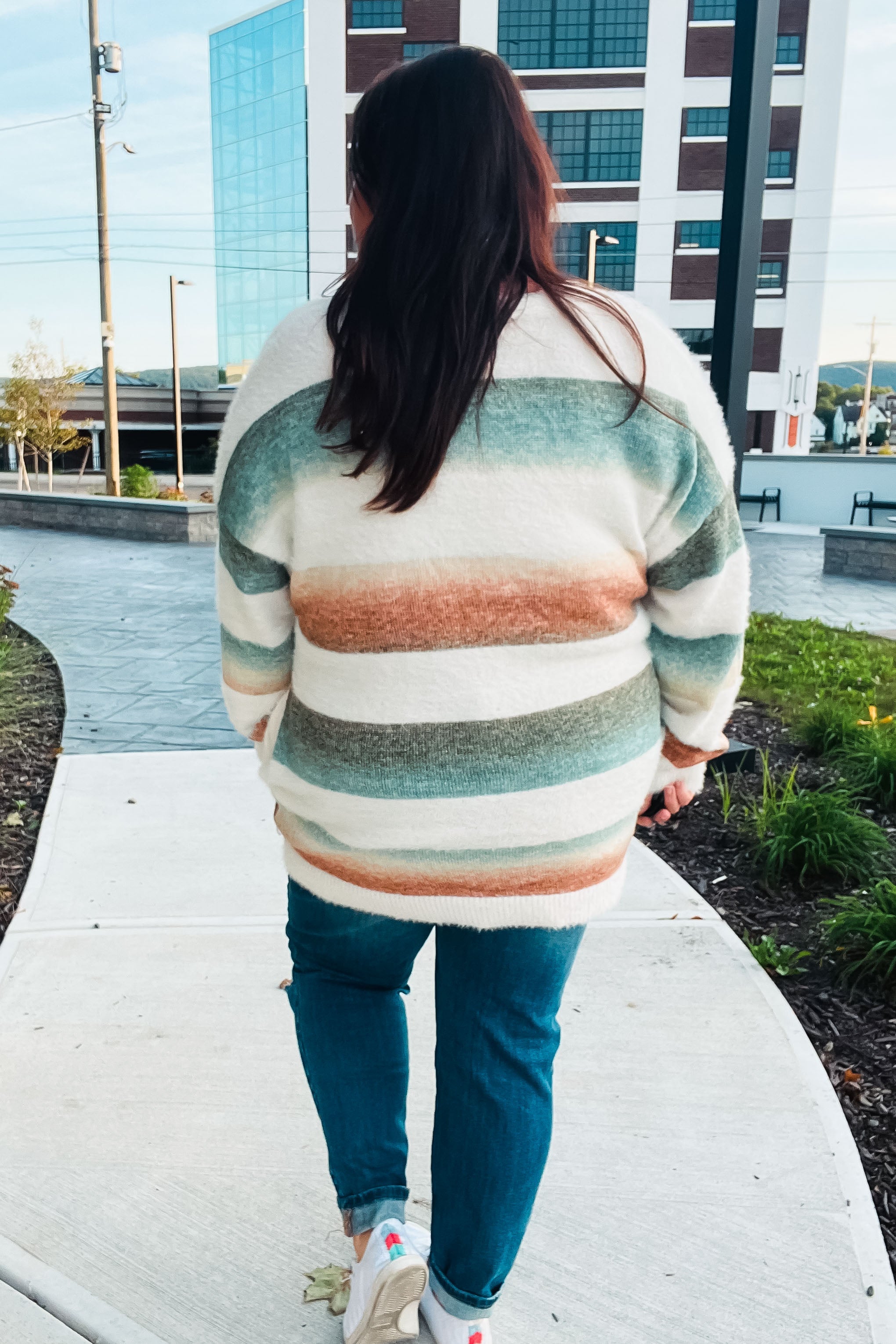 Ivory Striped Button Down Fuzzy Knit Cardigan for Women - Soft Warm Winter Sweater - Perfect for Office, Date Night and Casual Outfits