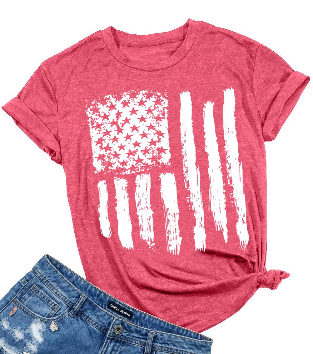 Women's Patriotic Graphic Tees - Short Sleeve Casual T-Shirts for Summer | American Flag Shirts for 4th of July, BBQ & Outdoor Events