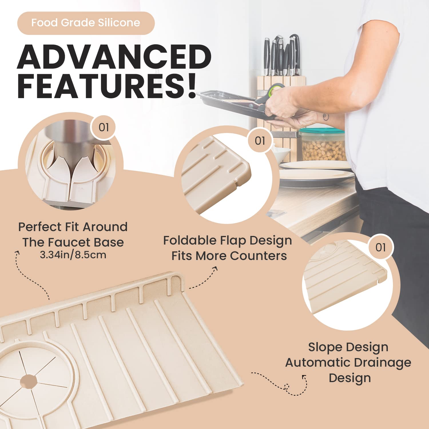 **Silicone Kitchen Faucet Splash Guard & Drip Catcher Tray - Non-Slip Sink Mat Protector for Leak Prevention - Perfect for Stainless Steel Sinks, Dishwashing & Countertop Protection**