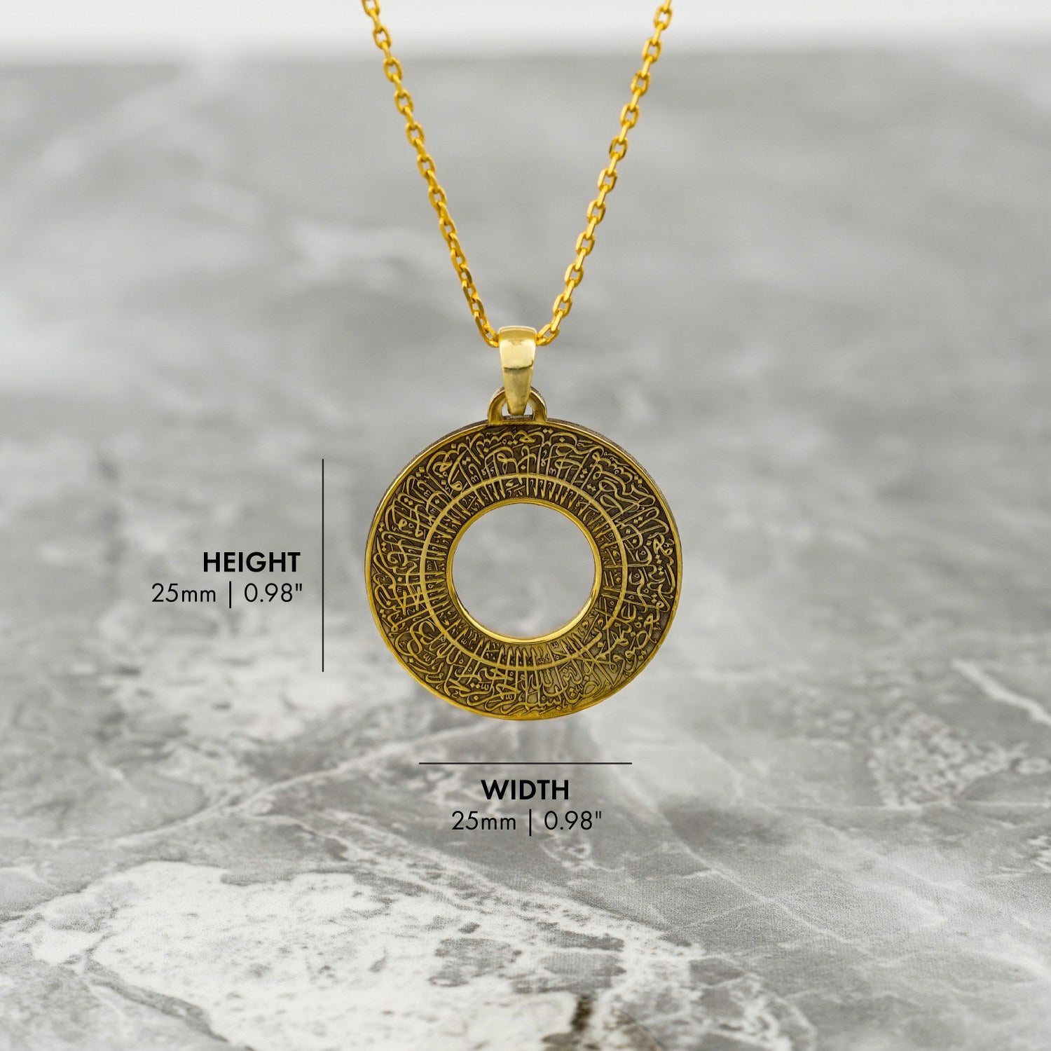 18K Gold Plated Silver Surah Al-Fatihah Pendant - Islamic Circle Muslim Jewelry for Prayer & Daily Wear
