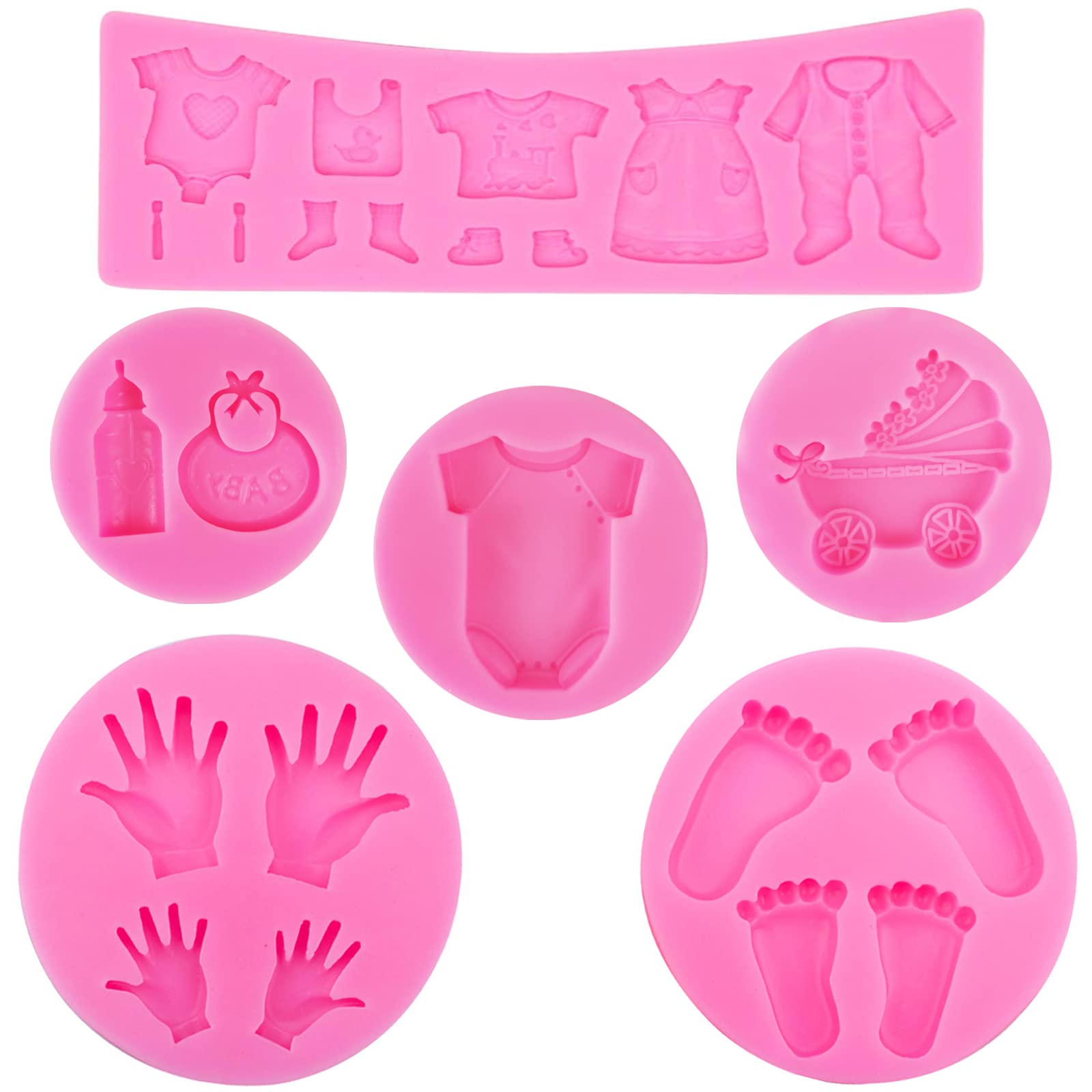 6Pcs Baby Silicone Molds Set - Gender Reveal Party, Baby Shower & Birthday Cake Decorations - Fondant, Chocolate, Cookie, Pastry, Gummy, Gum Paste Baking Tools - Perfect for Cupcake Toppers, Clay Crafts & Sugarcraft (Baby Theme)
