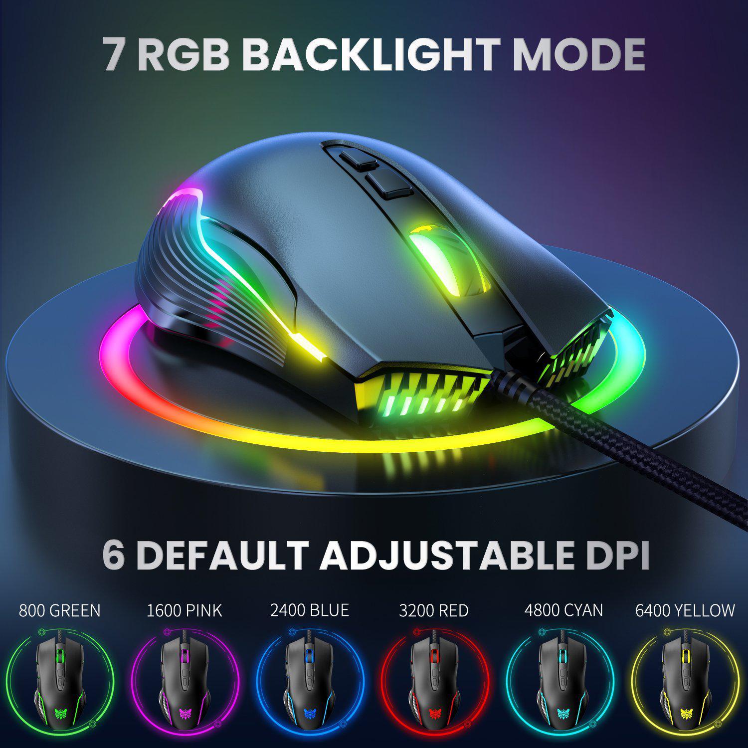 ONIKUMA CW905 6400 DPI Wired Gaming Mouse with RGB Breathing LED Lights - Perfect for PC Gaming, Esports & Office Work