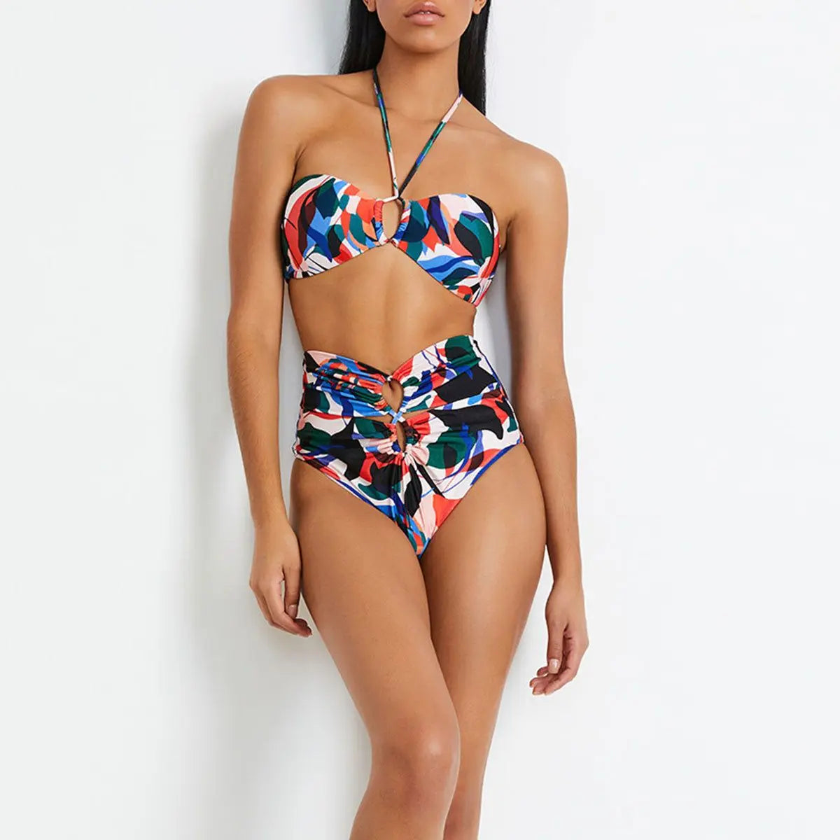 Vintage Floral Tie-Dye Beach Bikini Set - Sexy Triangle Micro Bikini with Sun Protection, Lace & Striped Design | Perfect for Pool Parties, Vacations & Summer Getaways