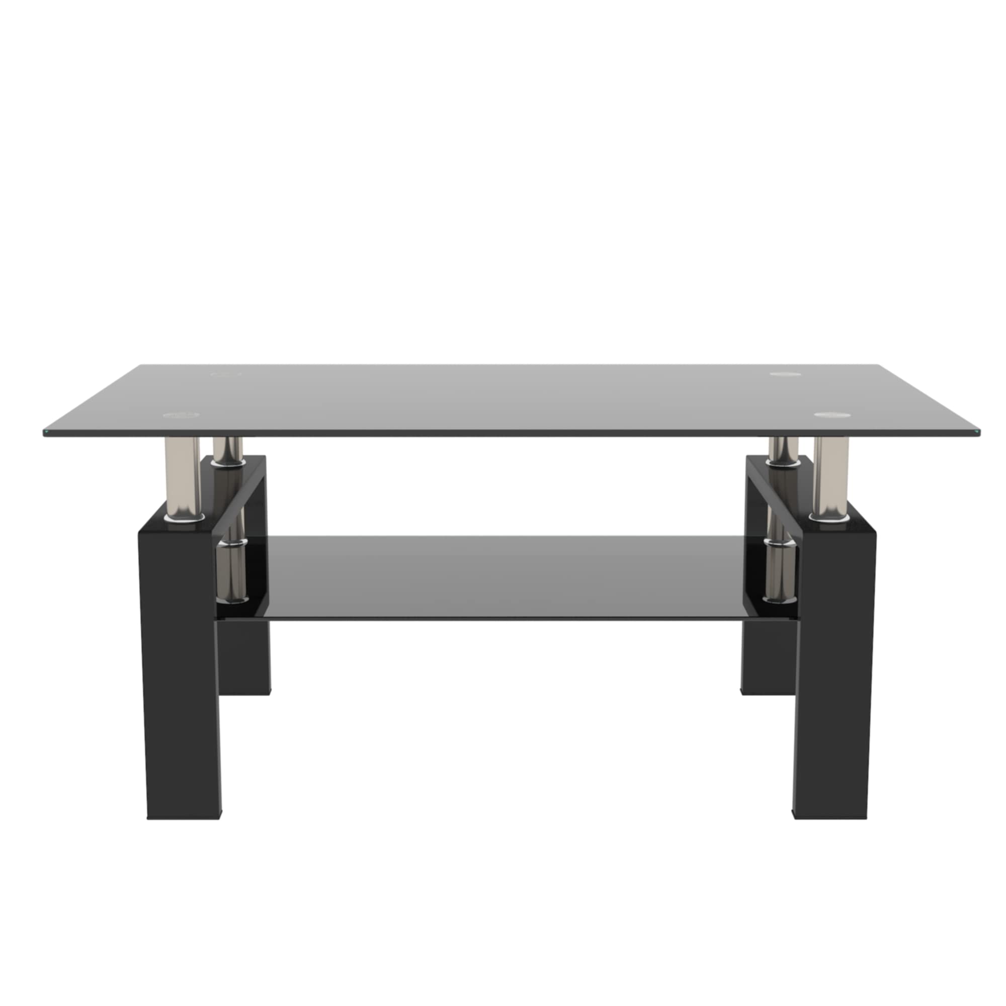 Modern Glass Coffee Table - Rectangle Black Glass Top Living Room Furniture for Home Decor & Small Spaces