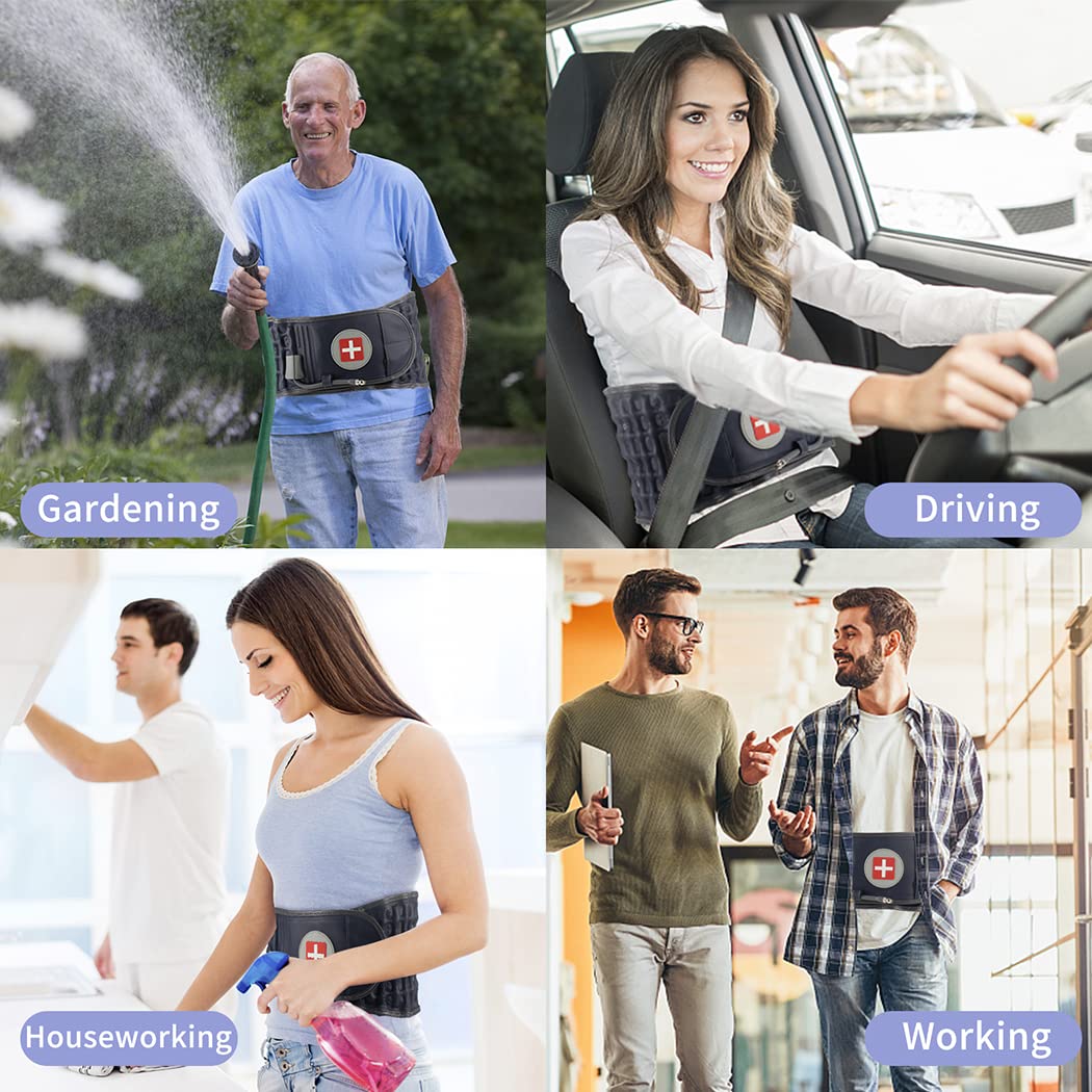 Inflatable Lower Back Brace for Pain Relief - Adjustable Lumbar Support Belt with Hand Pump for Men & Women (Fits Waist 29-49 Inches) - Ideal for Office Work, Driving, and Post-Surgery Recovery
