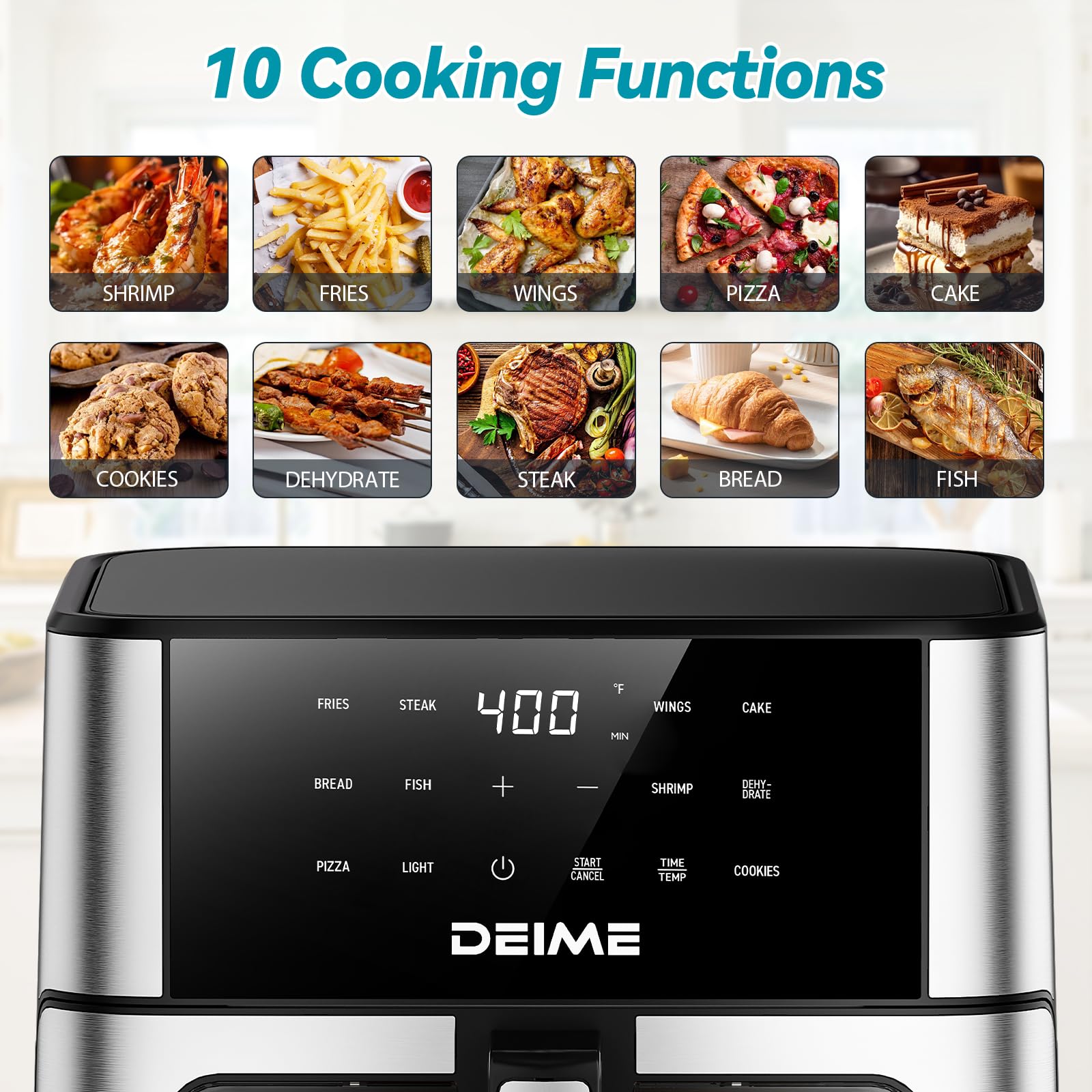 DEIME 10.2 QT Large Capacity Air Fryer - 1700W Oil-Free Healthy Cooker with 10 Presets, Non-Stick Basket & Visual Cooking Window - Perfect for Family Meals, Quick Snacks & Healthy Cooking