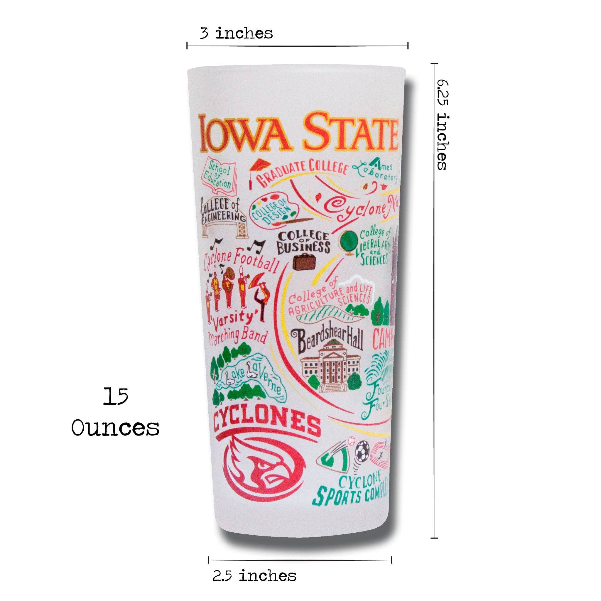 Iowa State University 15oz Glass Tumbler - Dishwasher Safe ISU Alumni Cup for Kitchen, Office & Game Day - Catstudio Drinking Glass for Cyclones Fans