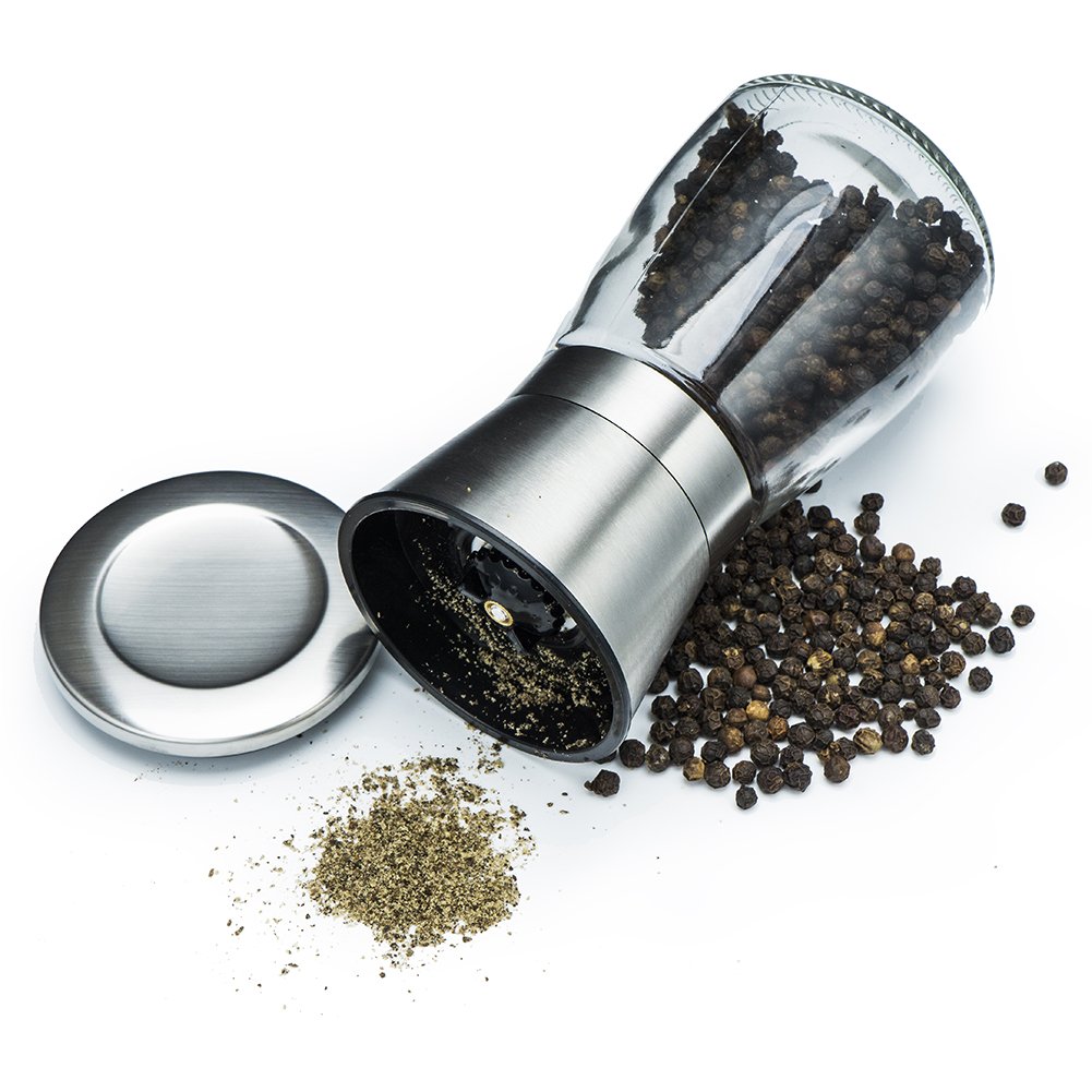 Premium Glass Salt and Pepper Grinder Set - Adjustable Ceramic Manual Spice Mill for Coarse Sea Salt, Peppercorns & Herbs | Perfect for Kitchen, Dining Table & Gourmet Cooking