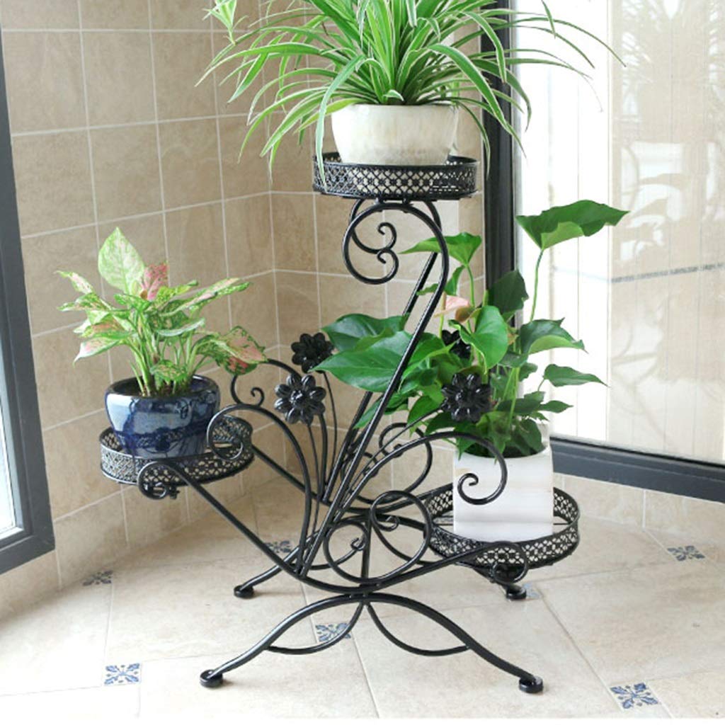3-Tier Metal Plant Stand for Indoor Outdoor Use - Modern Decorative Flower Pot Holder Rack with Classic S Design, Holds 3 Pots - Perfect for Garden, Patio, Balcony & Home Decor (Black)