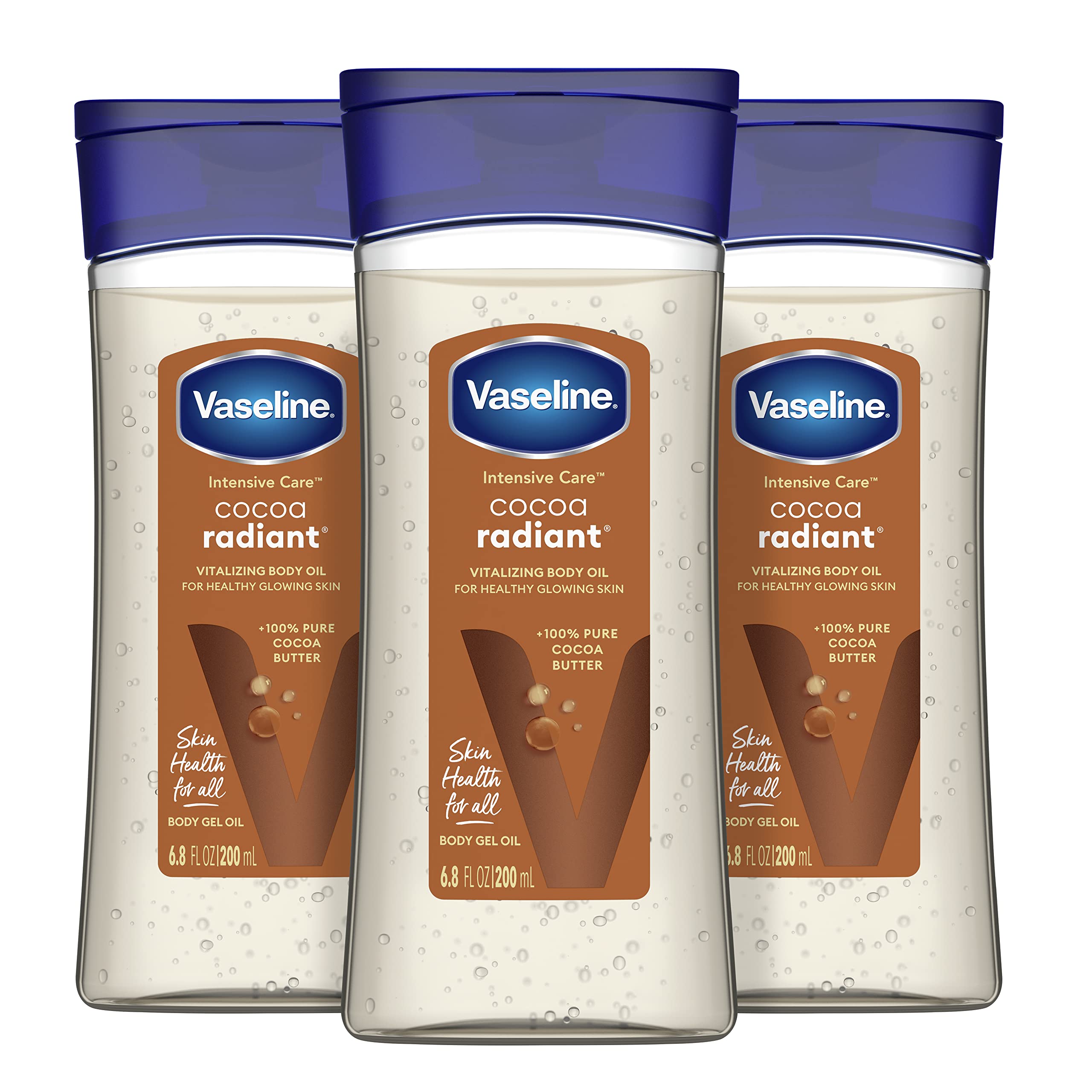 Vaseline Intensive Care Cocoa Radiant Body Oil - 3 Pack (6.8oz Each) with 100% Pure Cocoa Butter & Replenishing Oils for Glowing Skin | Hydrating Moisturizer for Dry Skin, After Sun Care & Nighttime Skin Repair