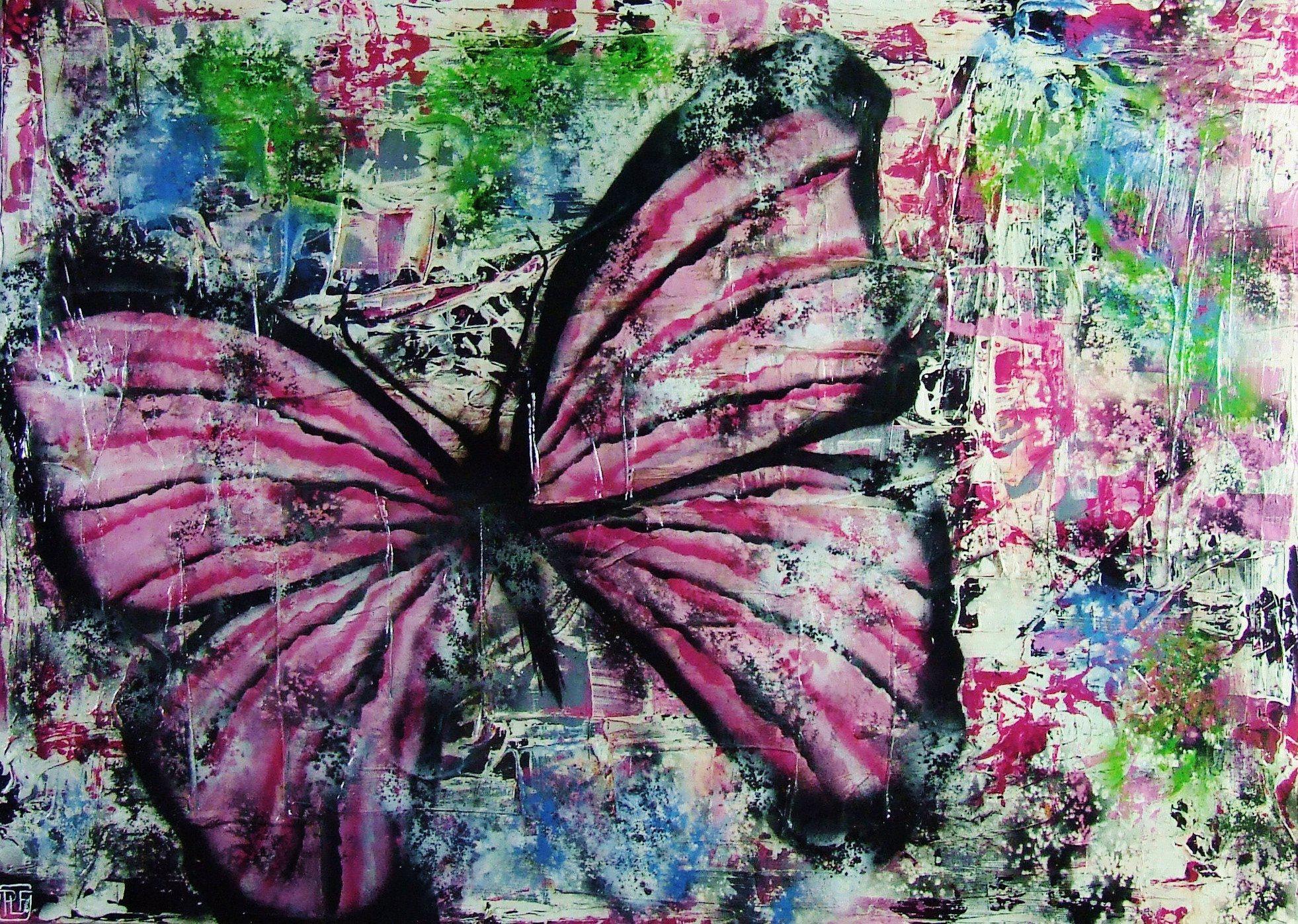 Abstract Realism Pink Butterfly Wall Art - Handmade Canvas Painting for Home & Office Decor - Perfect for Living Room, Bedroom, or Gift