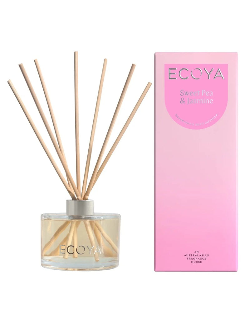 Ecoya 200ml Reed Diffuser - Sweet Pea & Jasmine Scented Aromatherapy Oil for Home, Office, Bedroom & Bathroom | Long-Lasting Fragrance for Relaxation & Stress Relief