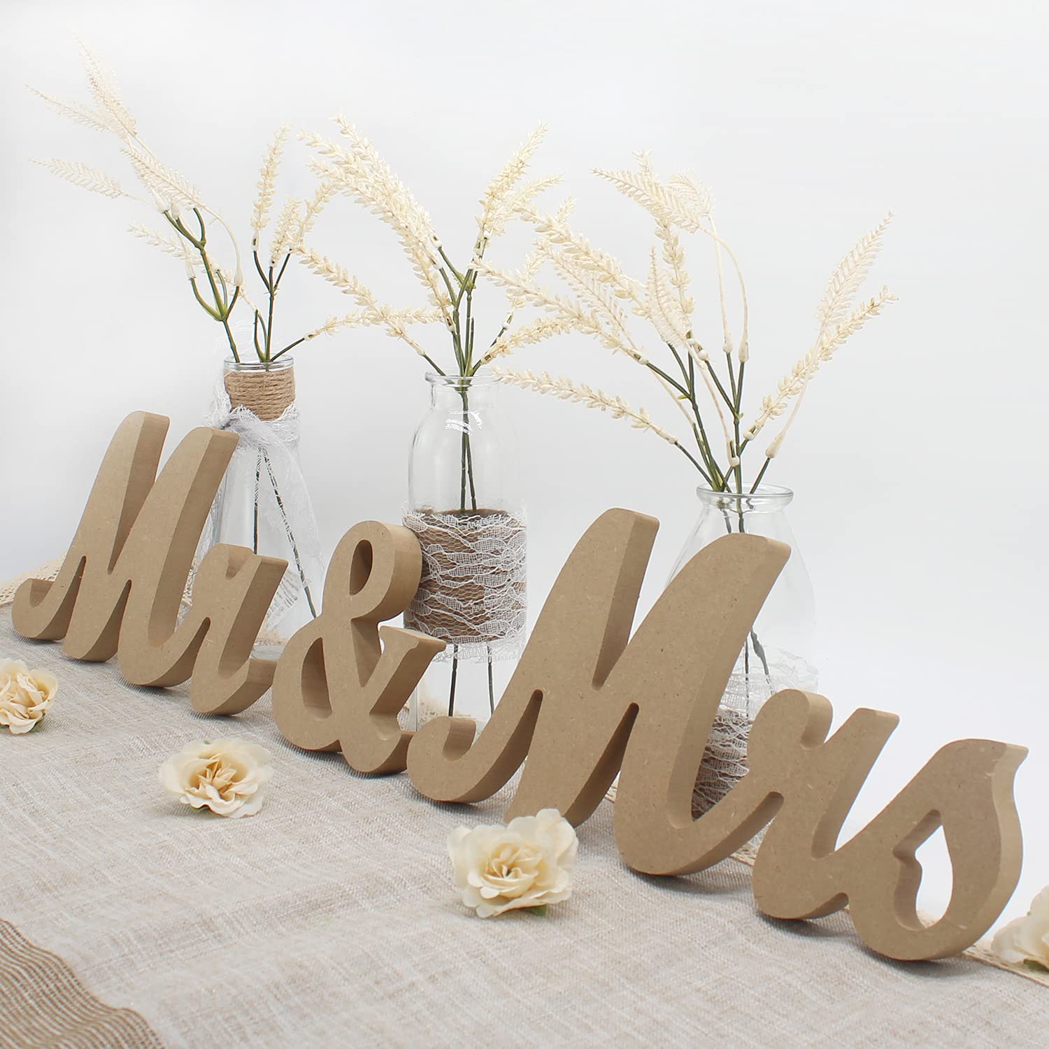 YEHLIABO Classic Wooden Mr & Mrs Wedding Sign - Large Wooden Letters for Sweetheart Table, Wedding Decorations, Anniversary Photo Props (Natural Wood Color) - Perfect for Wedding Receptions, Bridal Showers & Romantic Home Decor